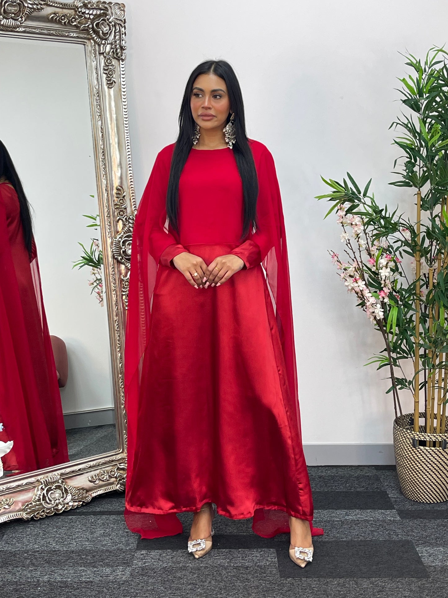 Cape Shawl Dress - Silk Chiffon  - Red