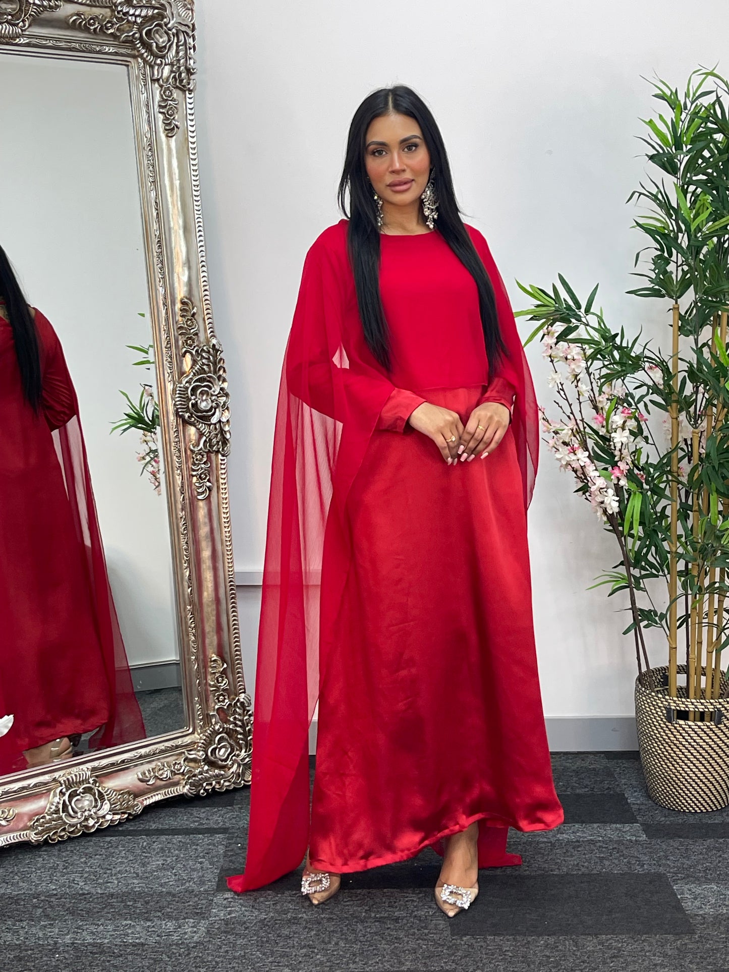 Cape Shawl Dress - Silk Chiffon  - Red