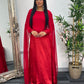 Cape Shawl Dress - Silk Chiffon  - Red
