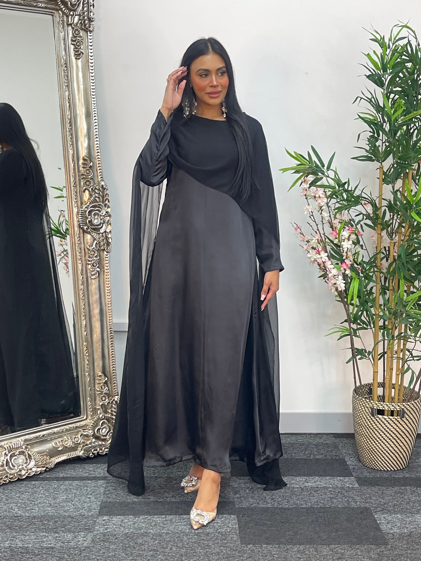 Cape Shawl Dress - Silk Chiffon  - Black