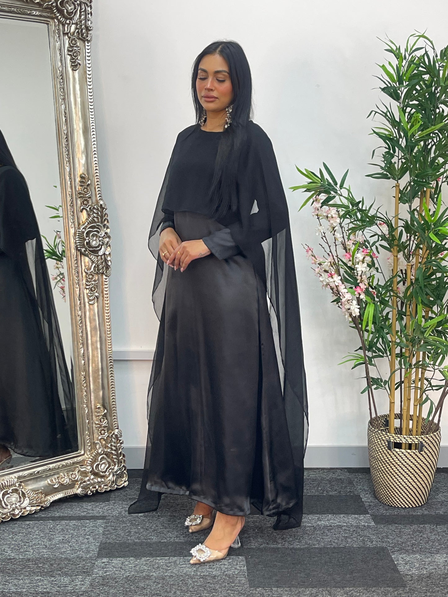 Cape Shawl Dress - Silk Chiffon  - Black