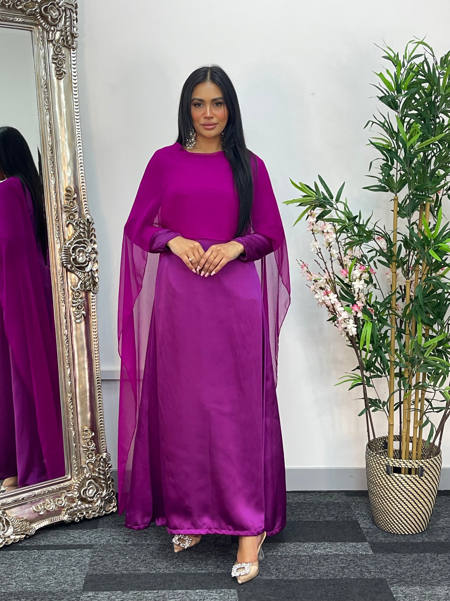 Cape Shawl Dress - Silk Chiffon  - Purple