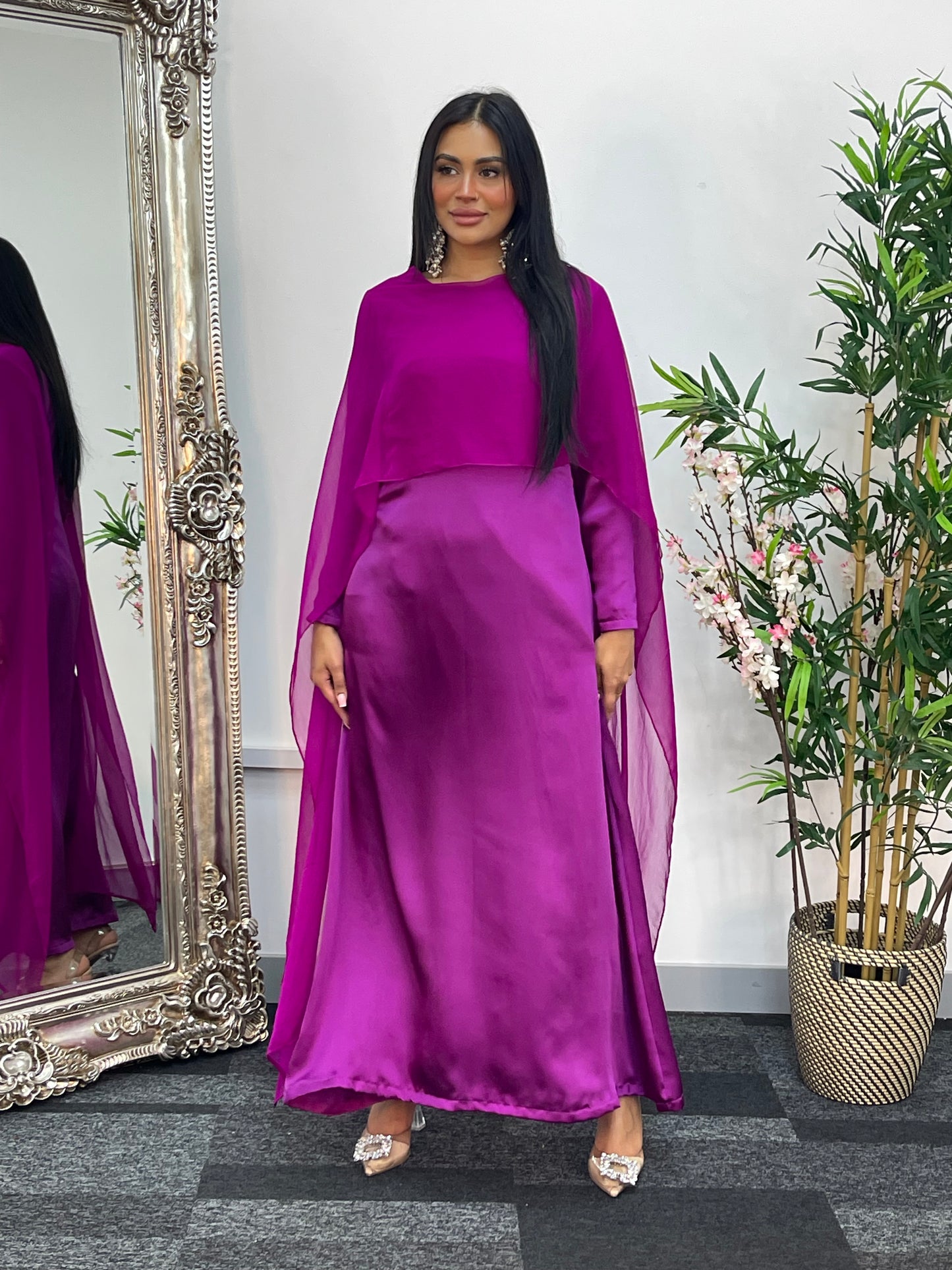 Cape Shawl Dress - Silk Chiffon  - Purple
