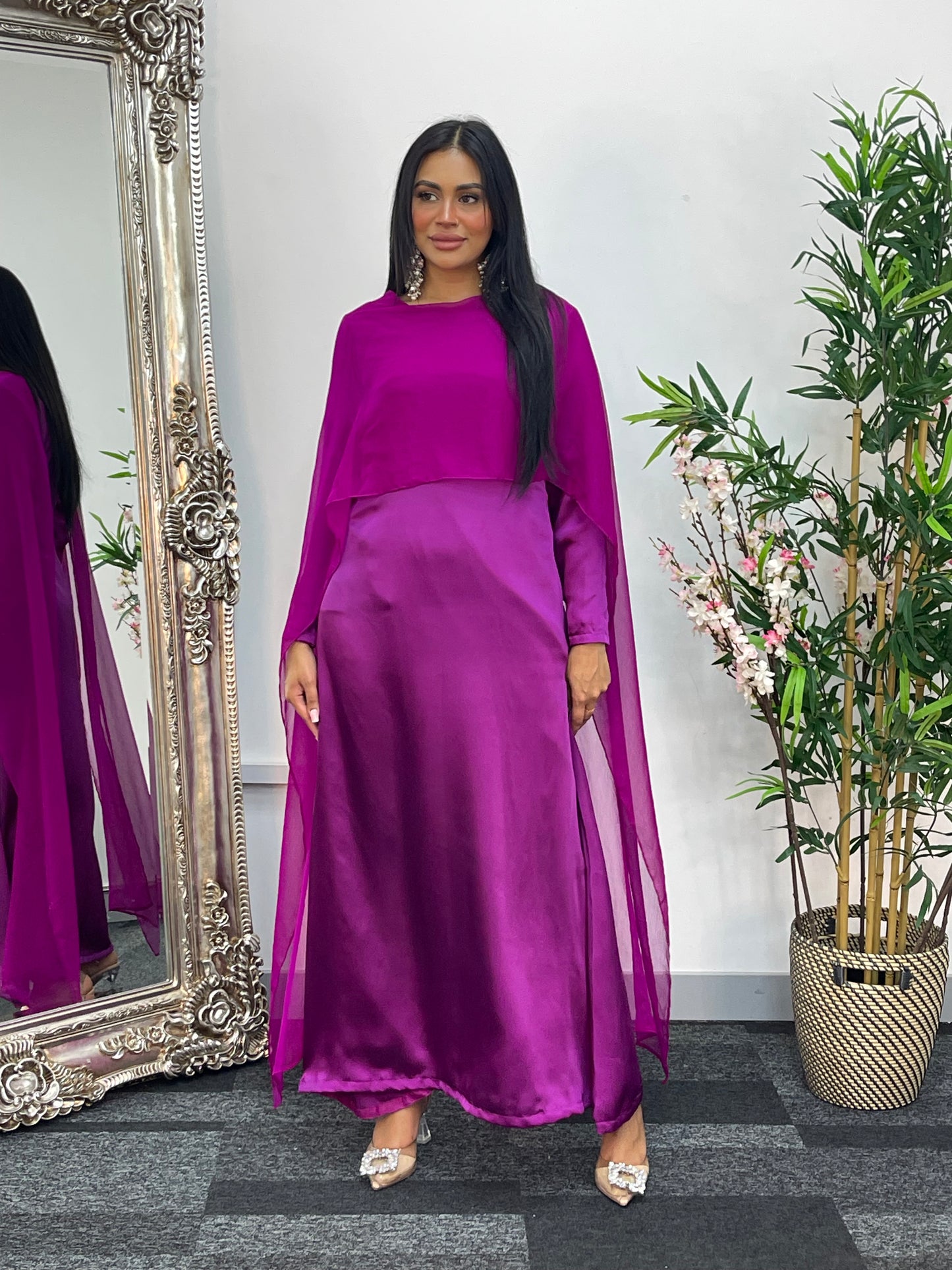 Cape Shawl Dress - Silk Chiffon  - Purple