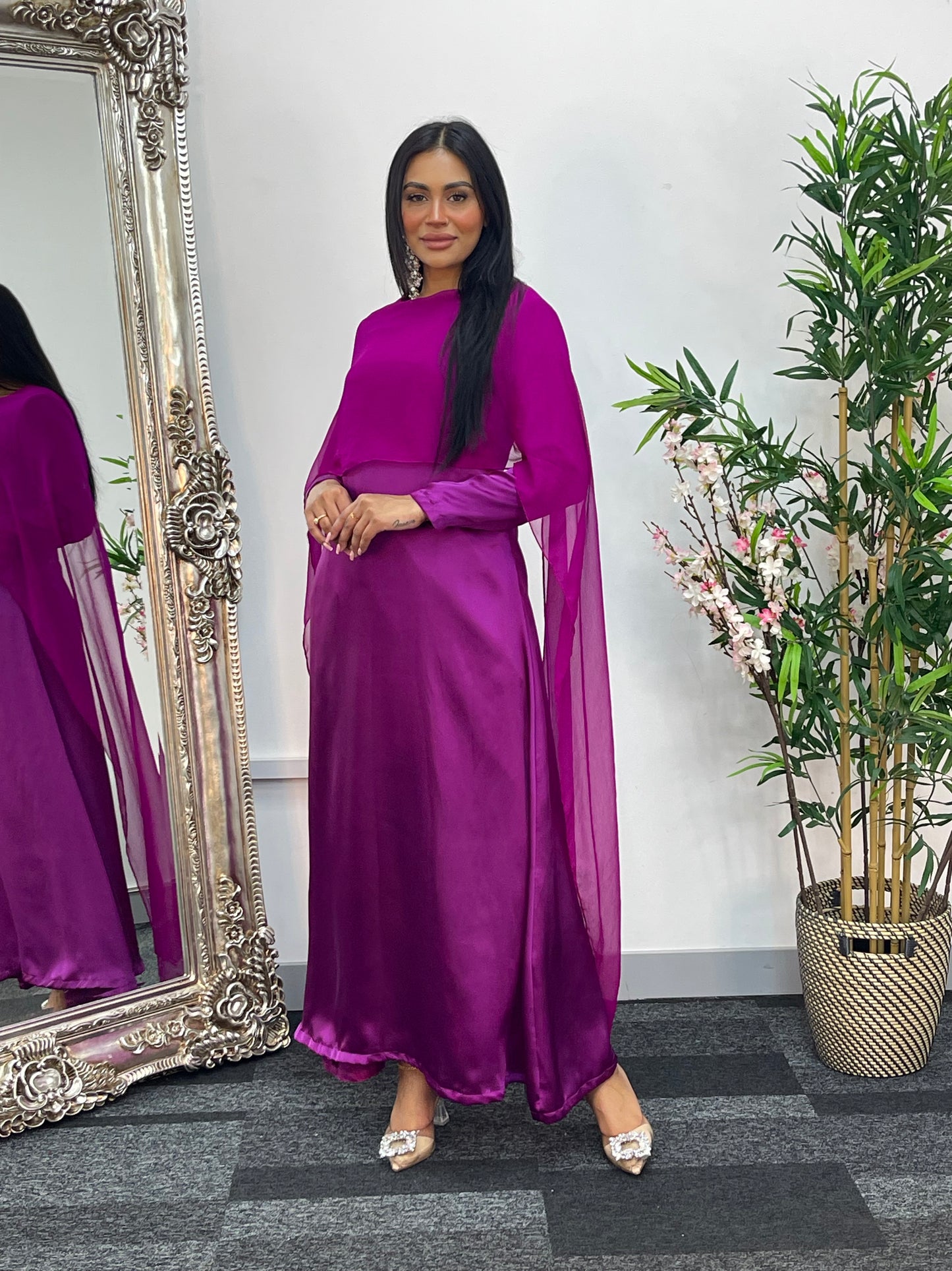 Cape Shawl Dress - Silk Chiffon  - Purple