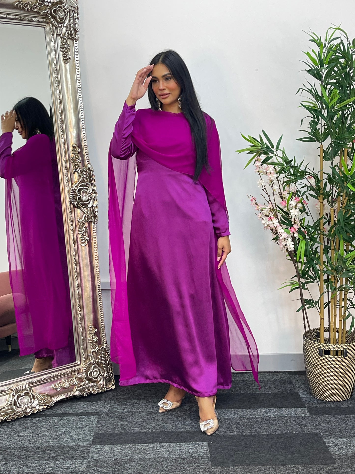 Cape Shawl Dress - Silk Chiffon  - Purple