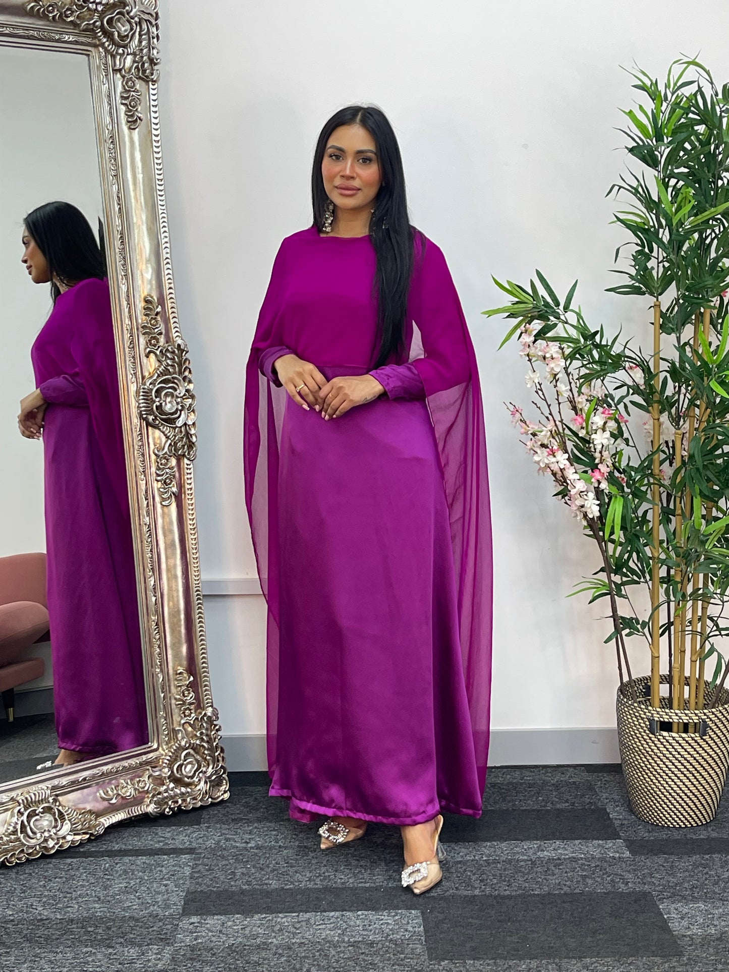 Cape Shawl Dress - Silk Chiffon  - Purple