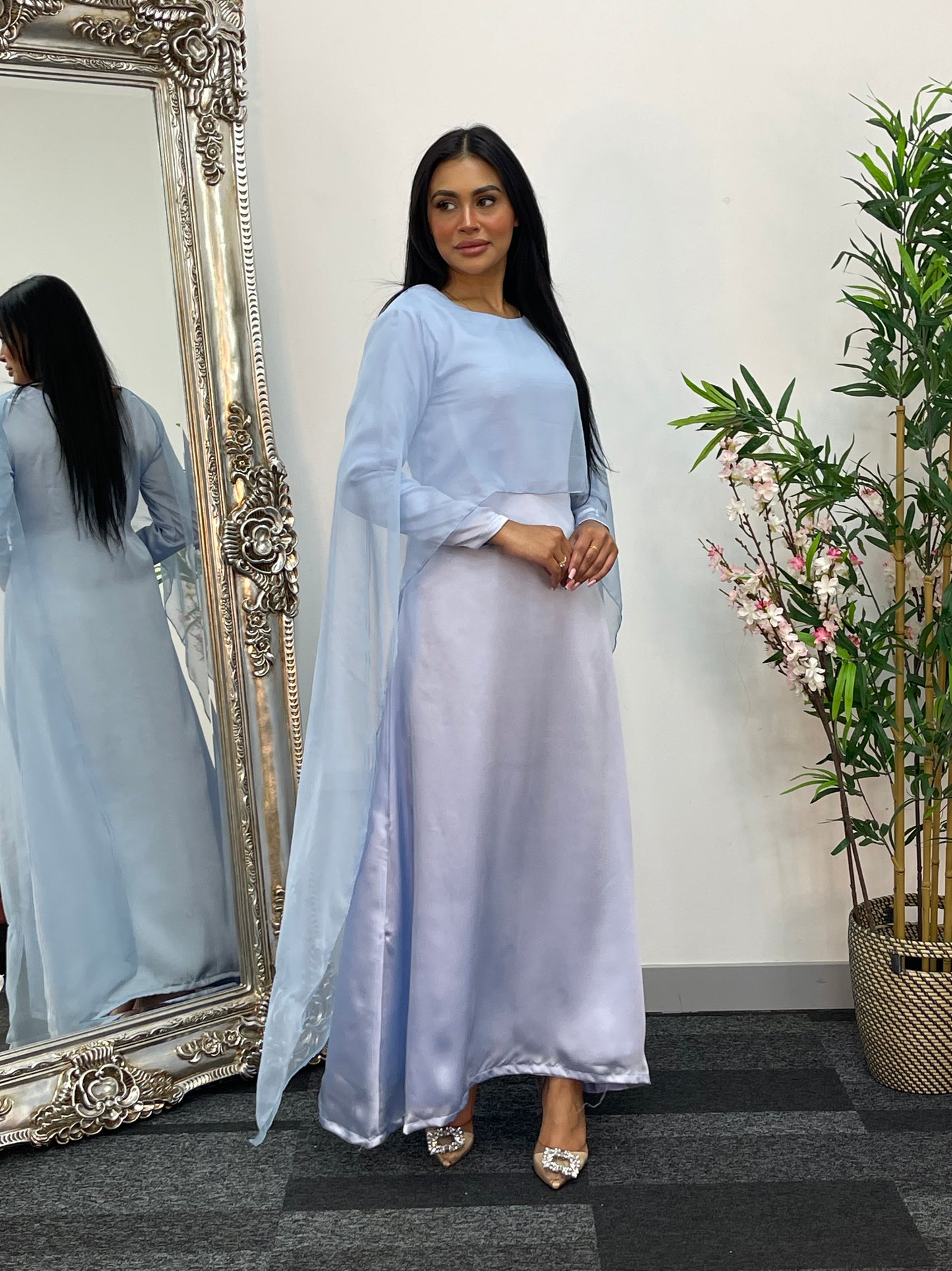 Cape Shawl Dress - Silk Chiffon  - Blue