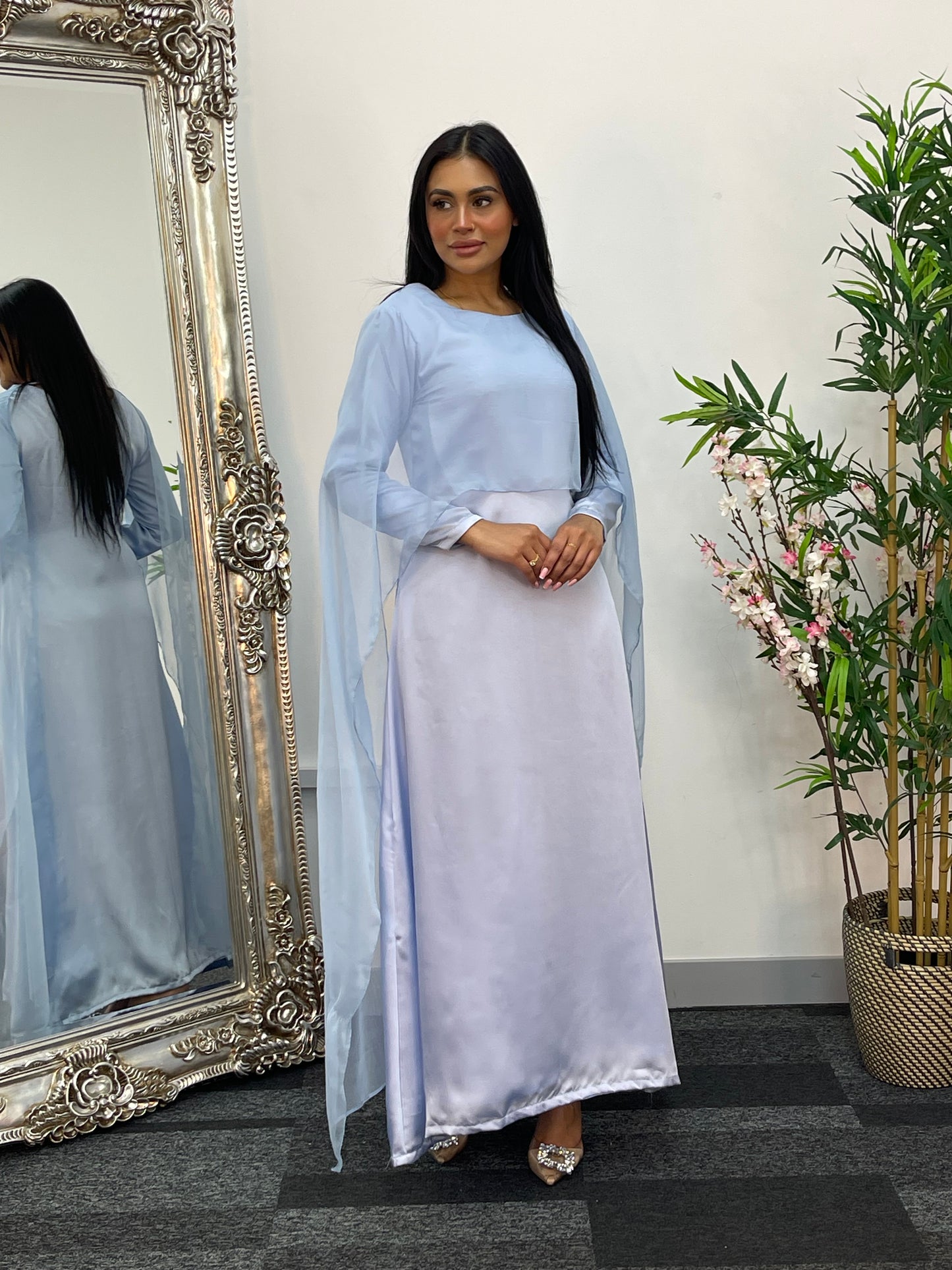 Cape Shawl Dress - Silk Chiffon  - Blue