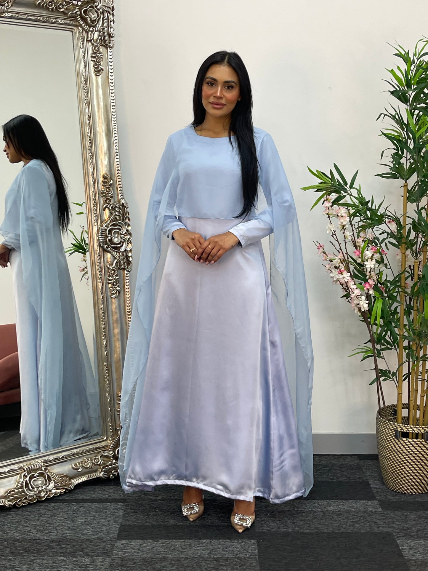 Cape Shawl Dress - Silk Chiffon  - Blue