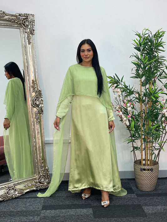 Cape Shawl Dress - Silk Chiffon  - green