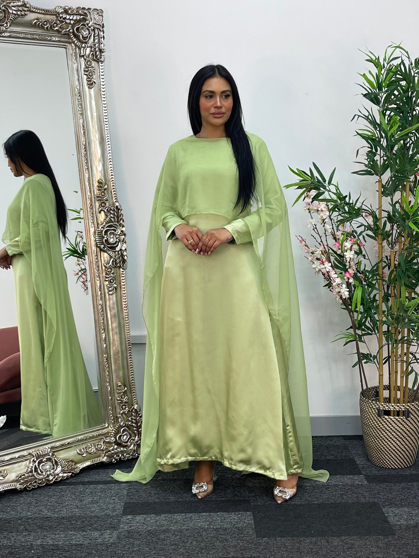Cape Shawl Dress - Silk Chiffon  - green