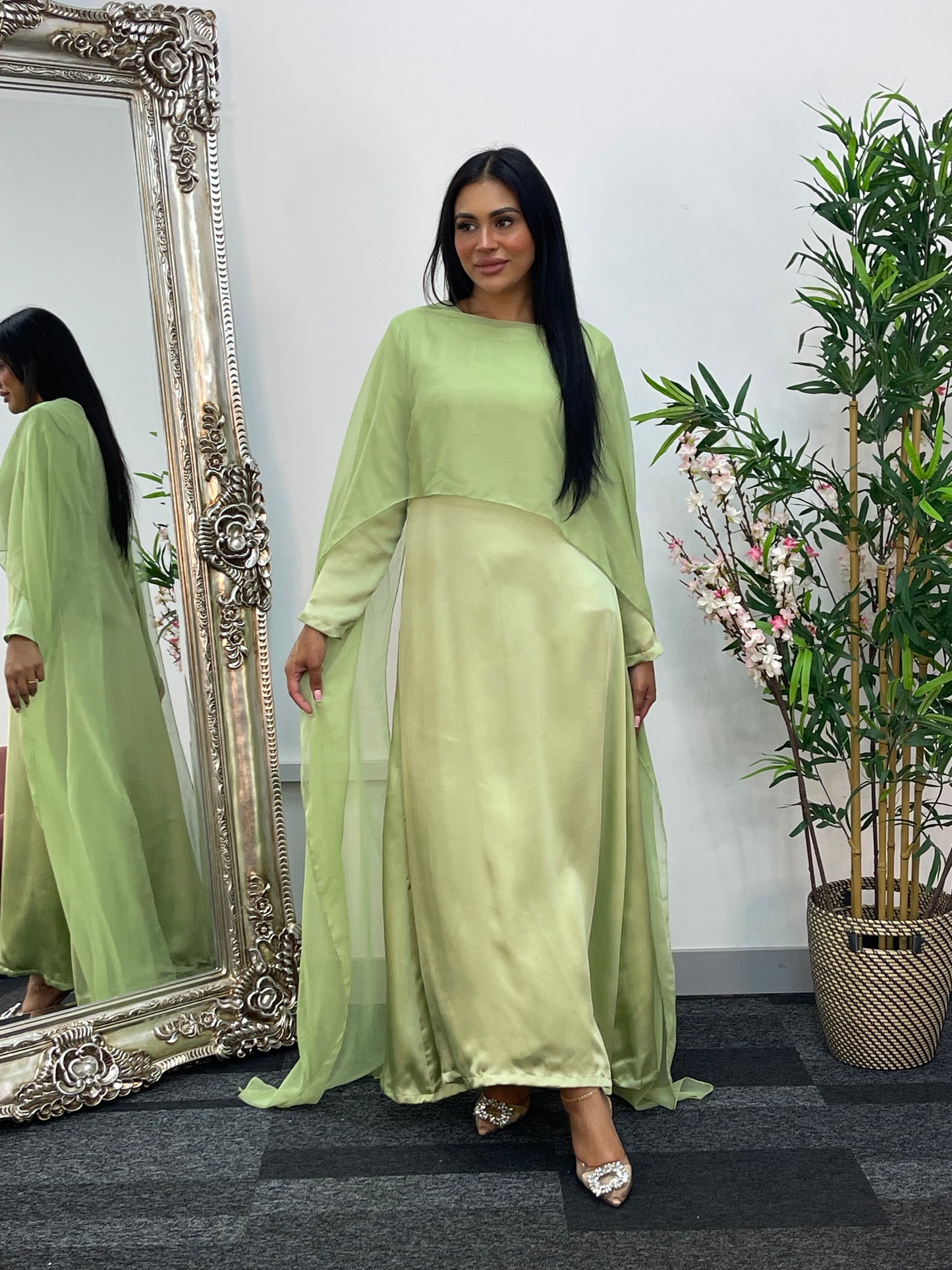 Cape Shawl Dress - Silk Chiffon  - green