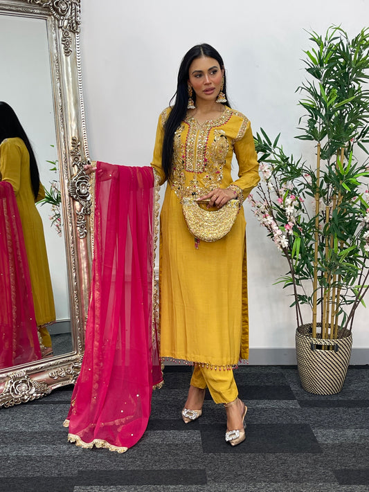 (Pre Order 3/4 Weeks) “Lashkara” - Party Wear - Yellow - Hot Pink - Mustard