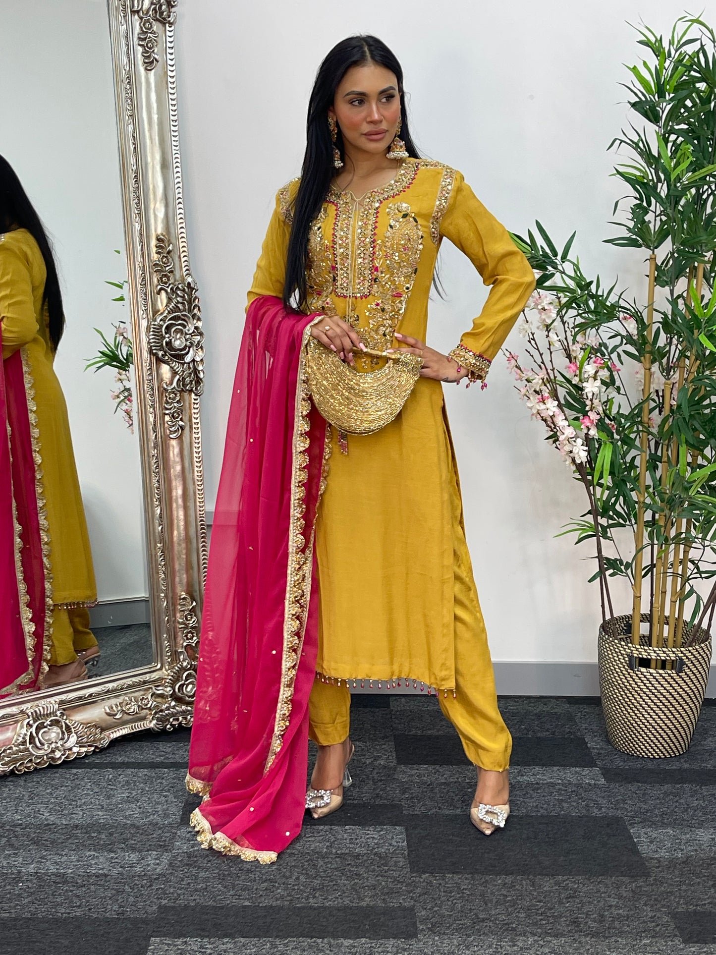 (Pre Order 3/4 Weeks) “Lashkara” - Party Wear - Yellow - Hot Pink - Mustard