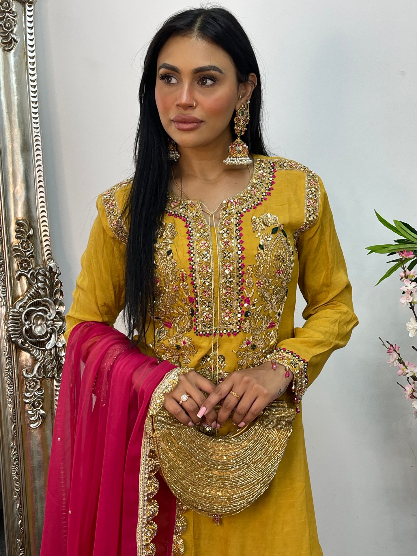 “Lashkara” - Party Wear - Yellow - Hot Pink