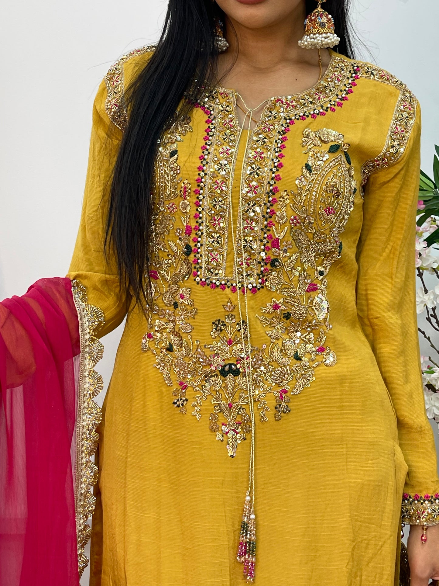 “Lashkara” - Party Wear - Yellow - Hot Pink