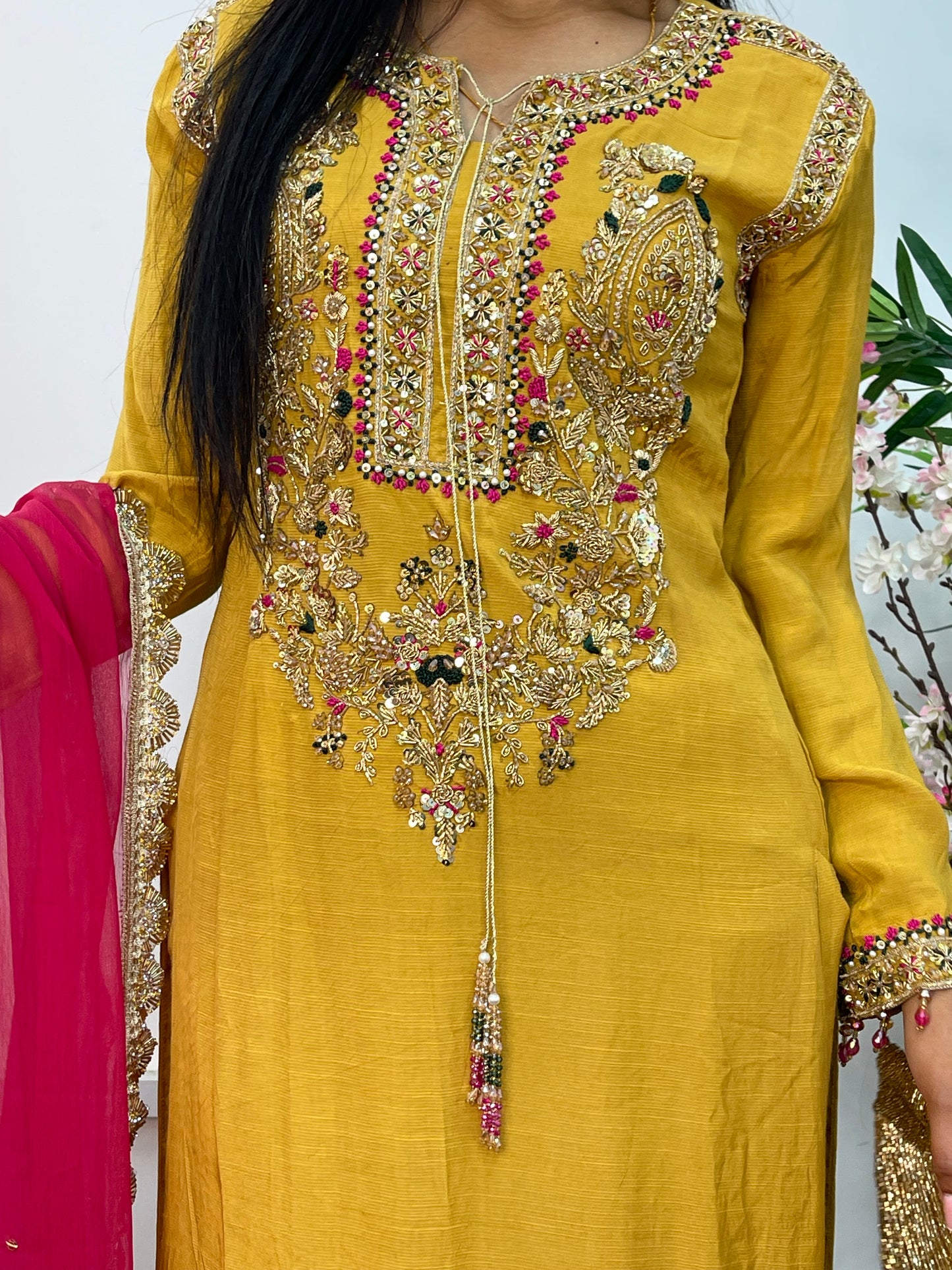 “Lashkara” - Party Wear - Yellow - Hot Pink