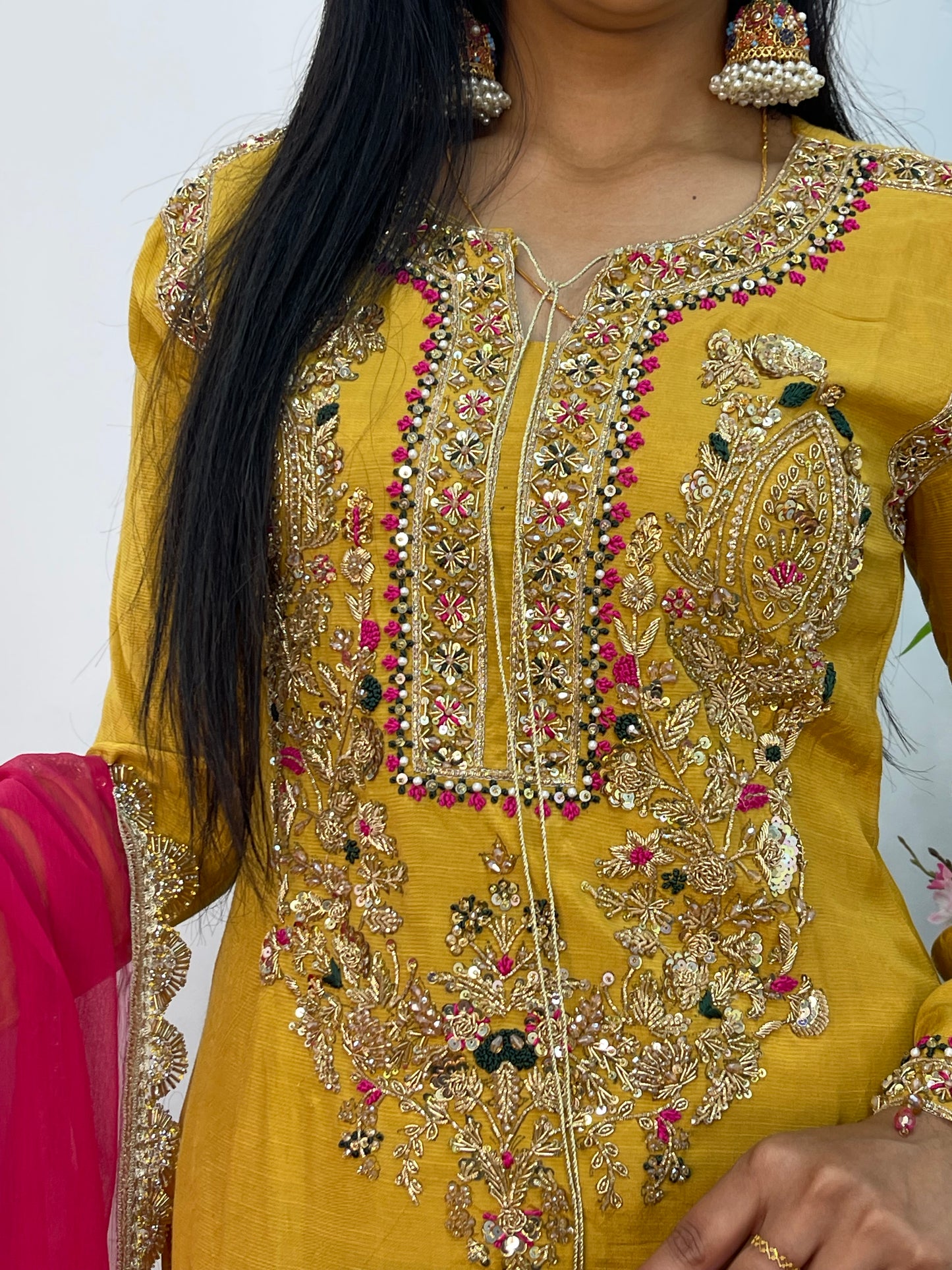 “Lashkara” - Party Wear - Yellow - Hot Pink