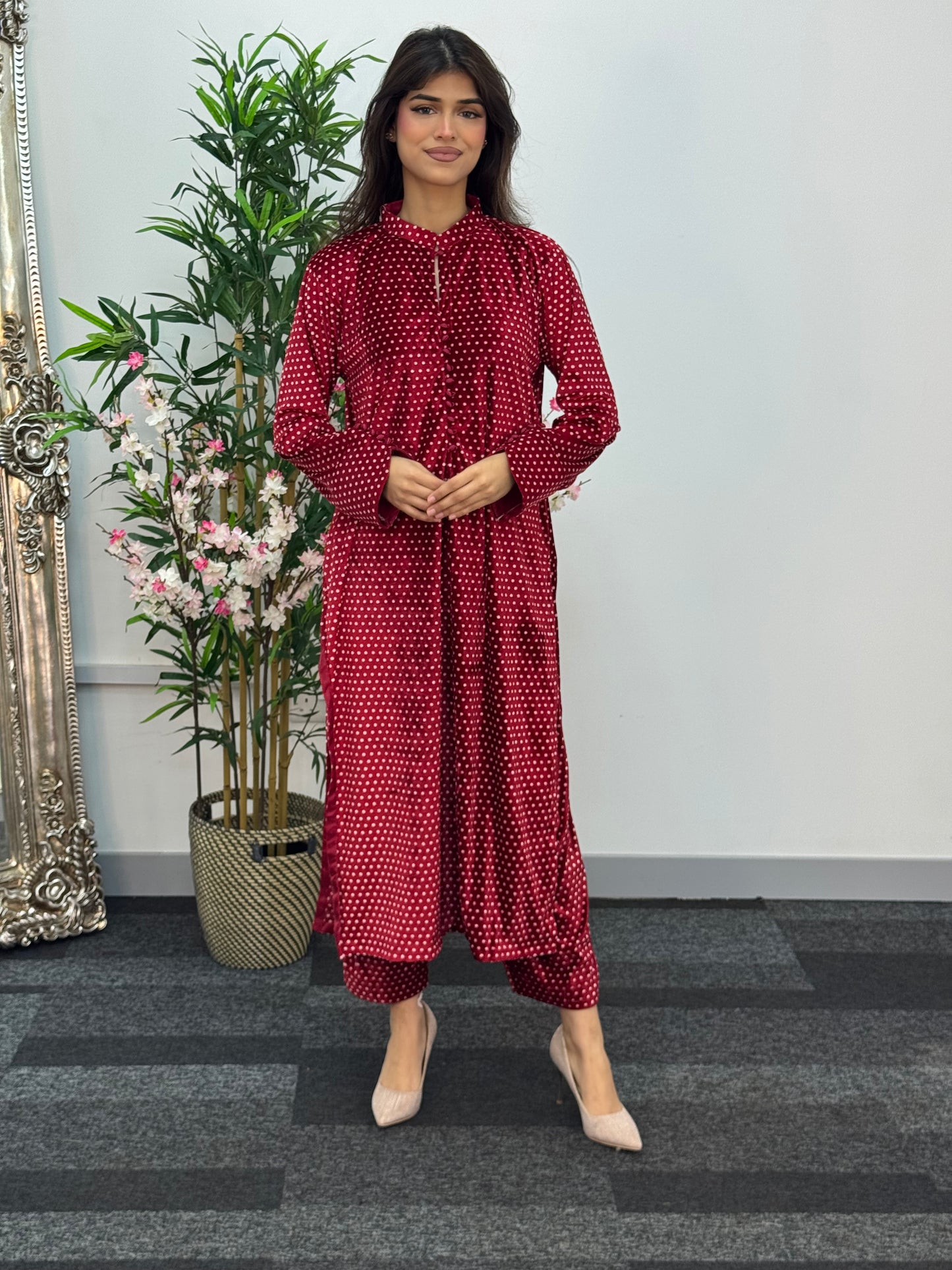 Polka Dots - Red - Shaneel Velvet