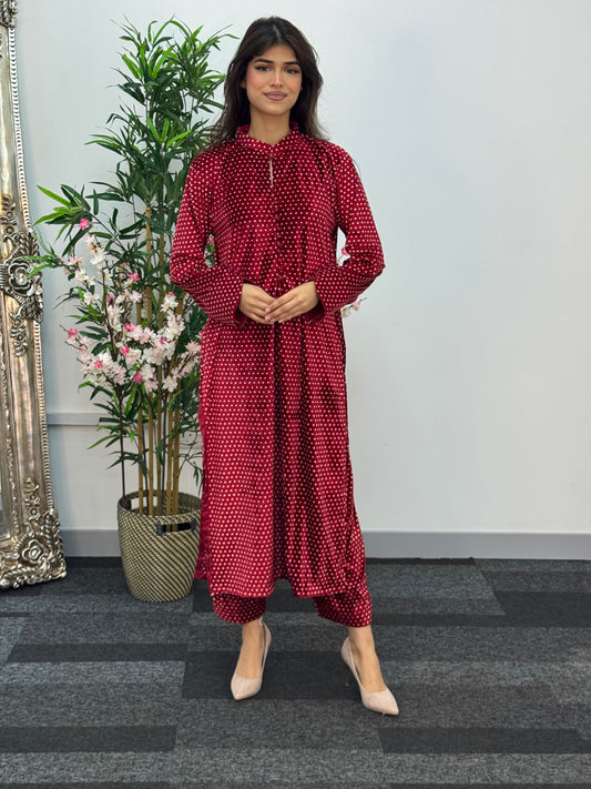 Polka Dots - Red - Shaneel Velvet