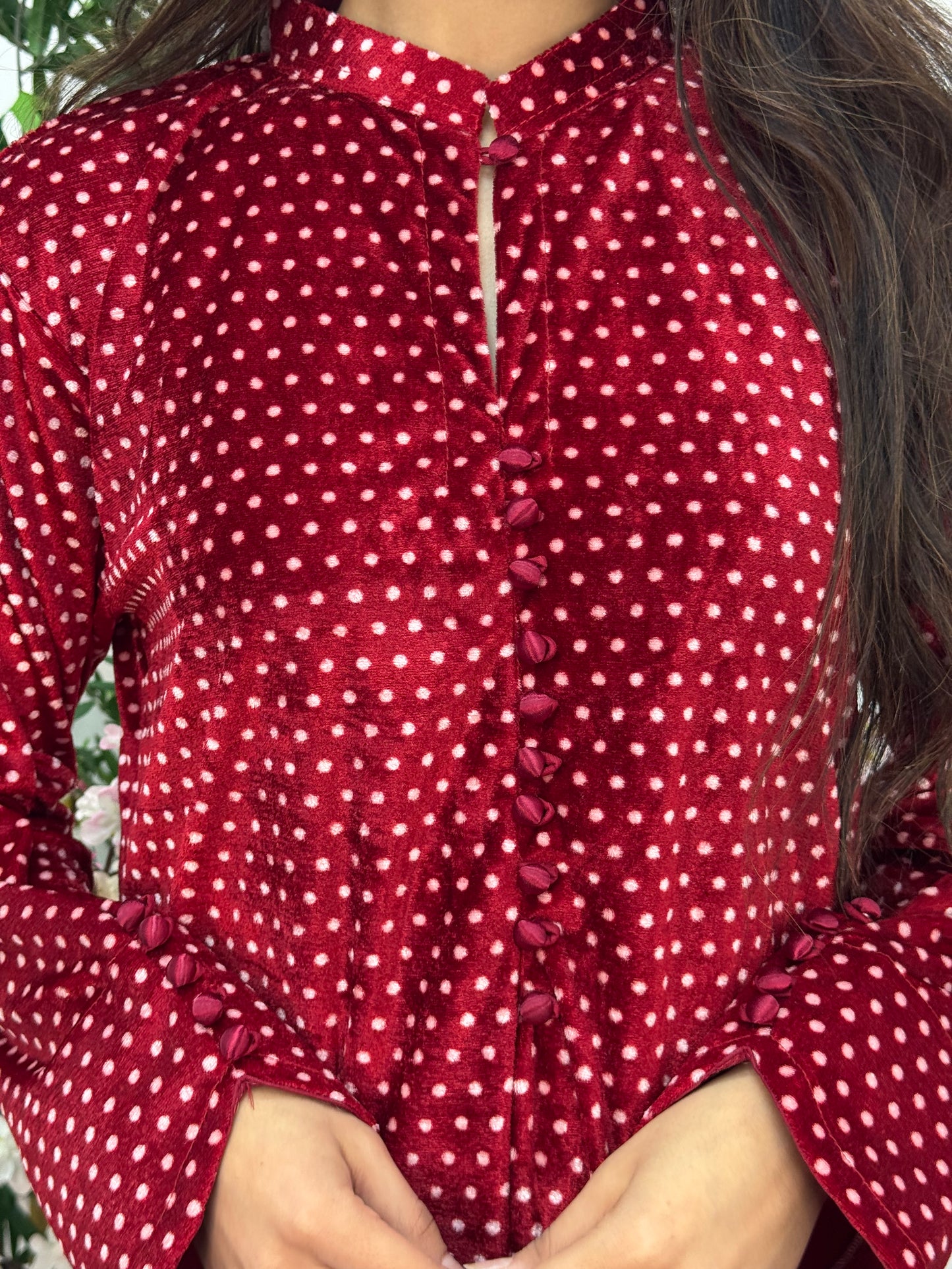 Polka Dots - Red - Shaneel Velvet