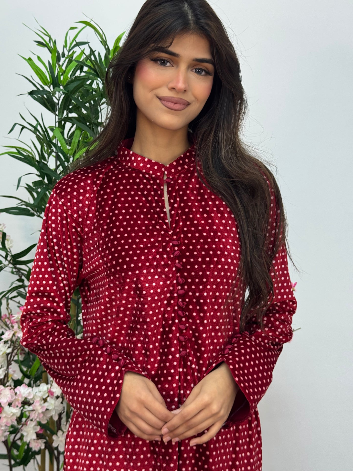 Polka Dots - Red - Shaneel Velvet