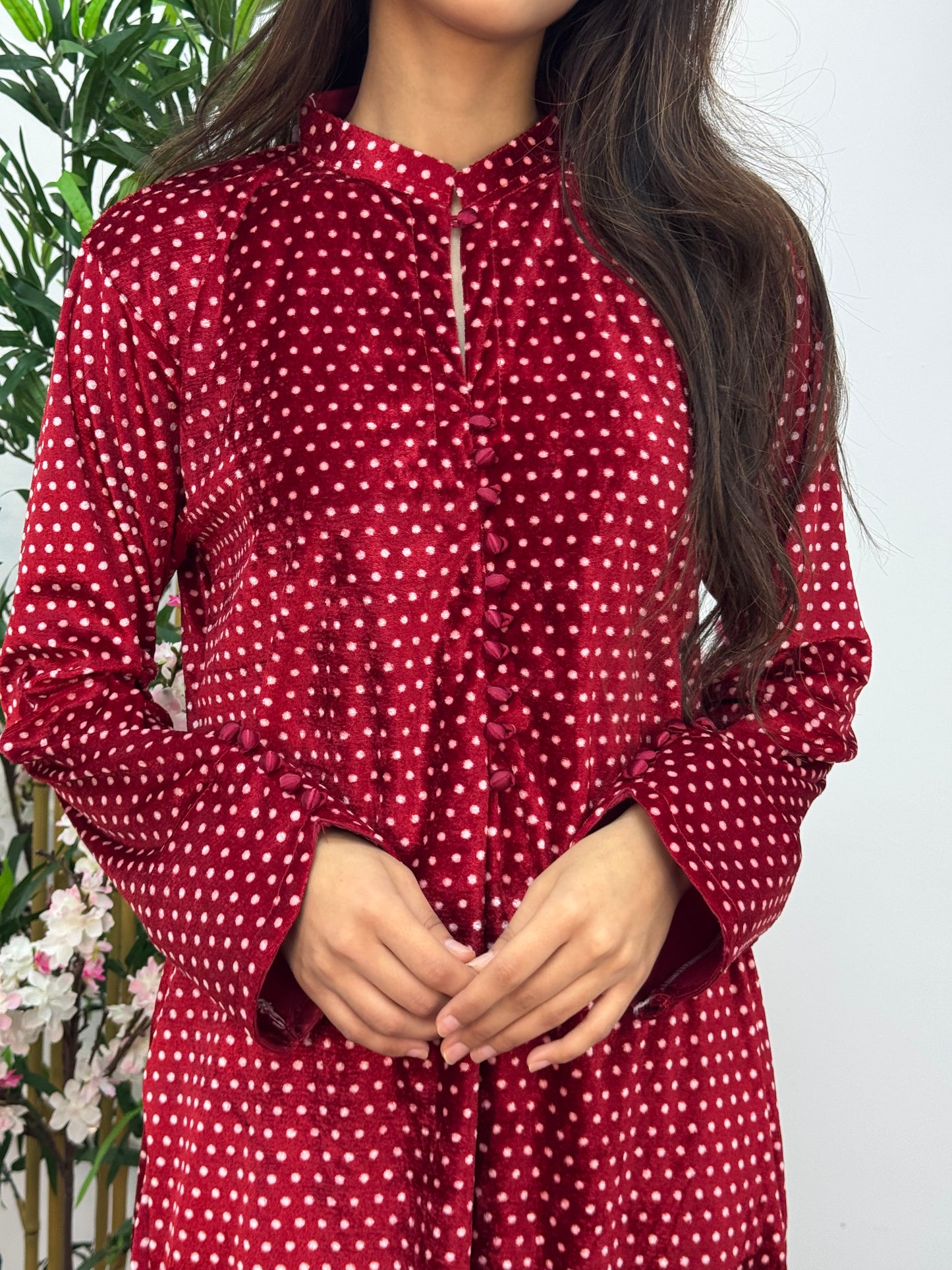 Polka Dots - Red - Shaneel Velvet