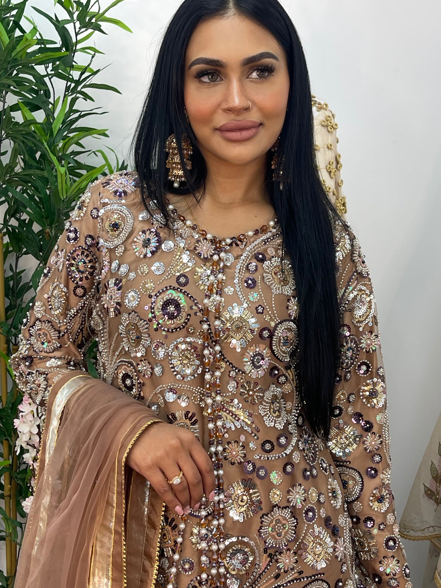 pakistani traditional dress | Cutdana Net - Brown