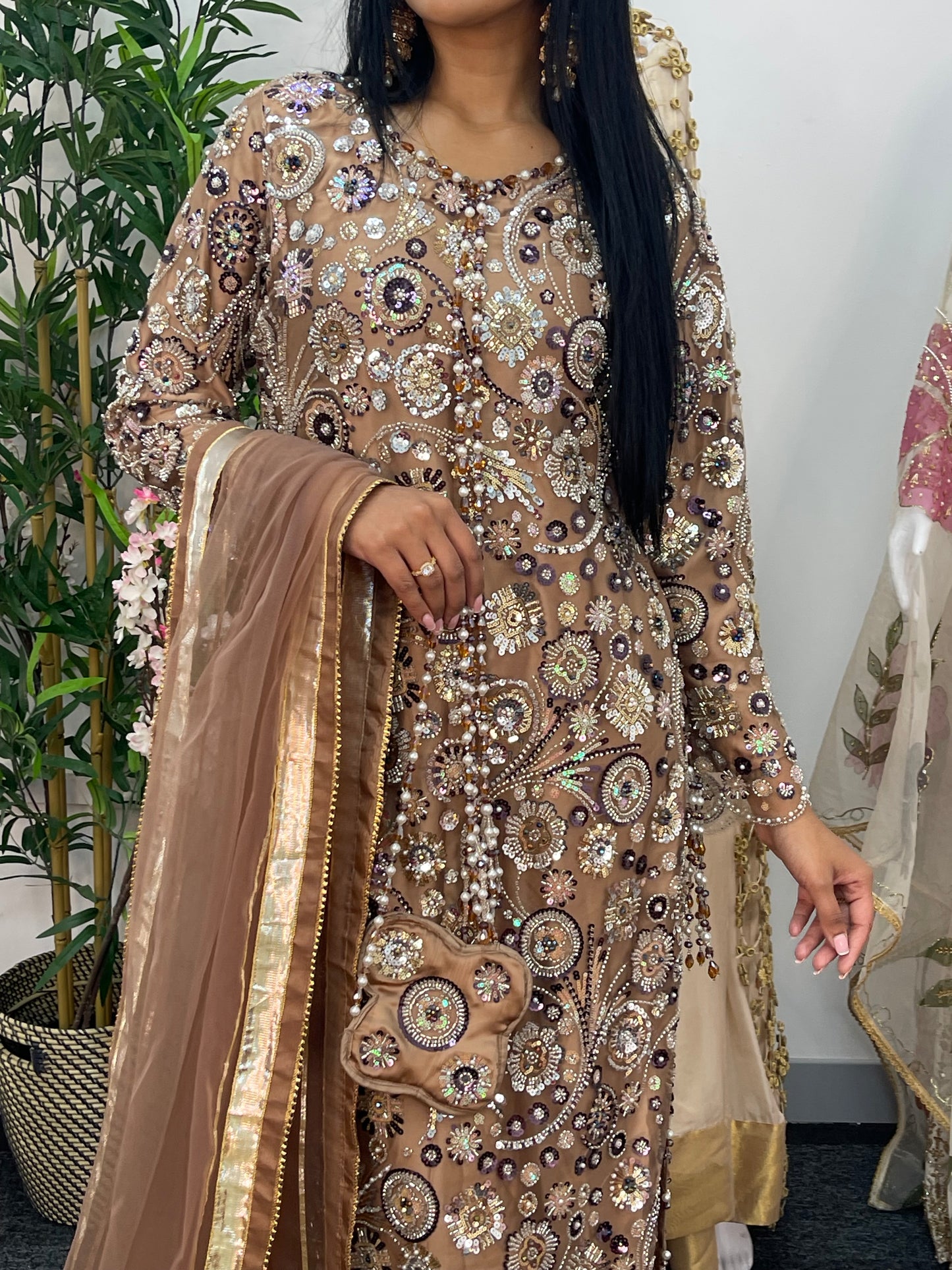 pakistani traditional dress | Cutdana Net - Brown