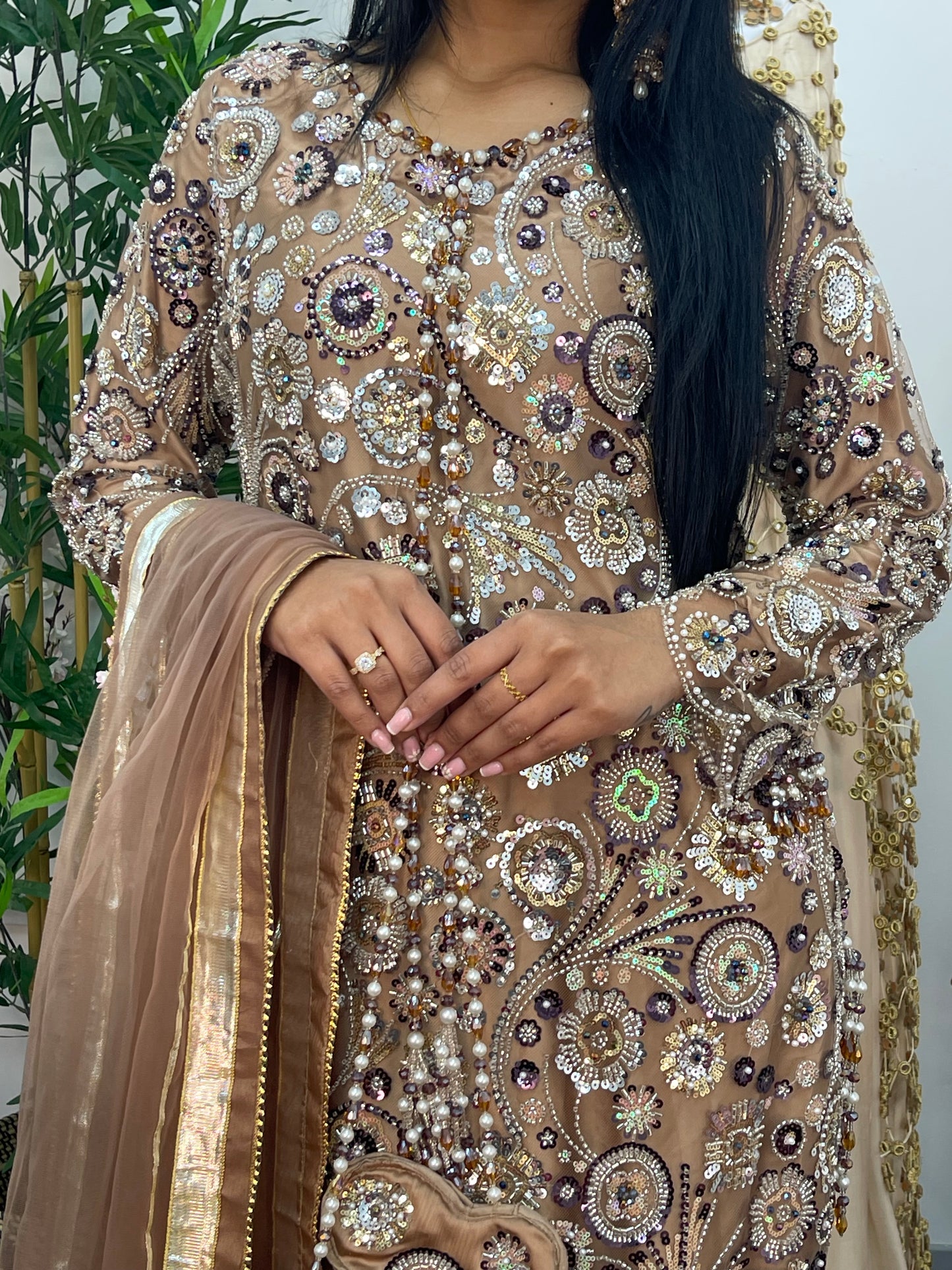 pakistani traditional dress | Cutdana Net - Brown