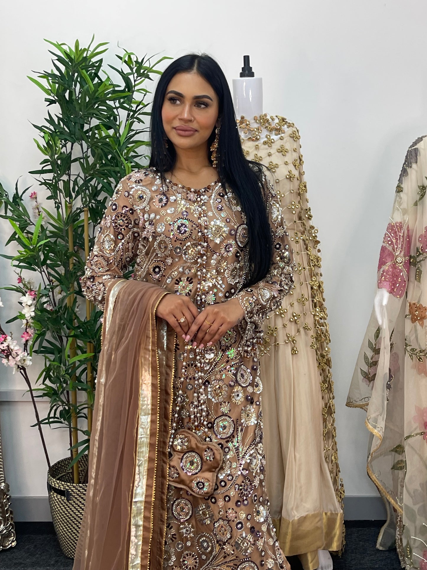 pakistani traditional dress | Cutdana Net - Brown