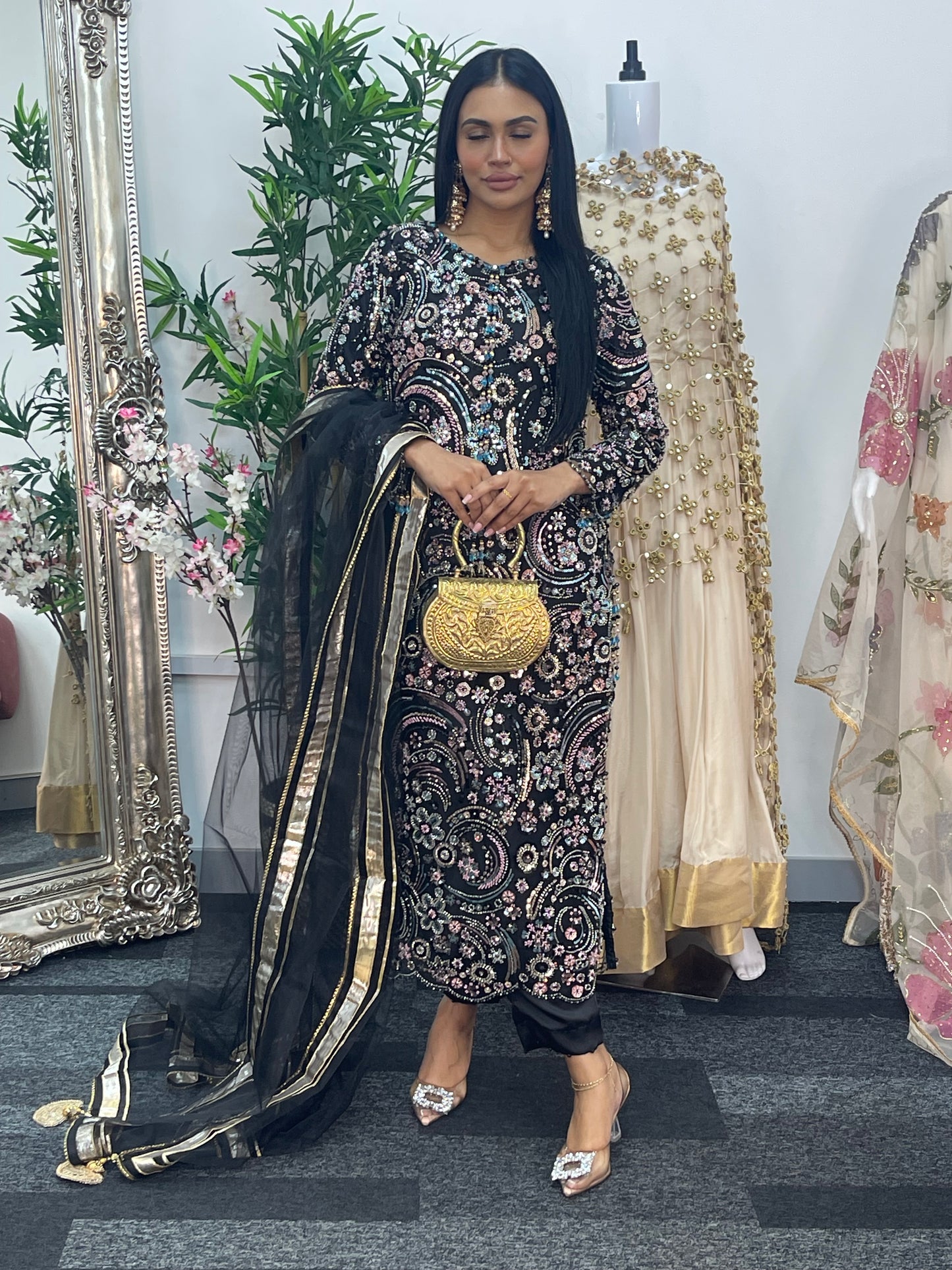 pakistani traditional dress | Cutdana Net - Black