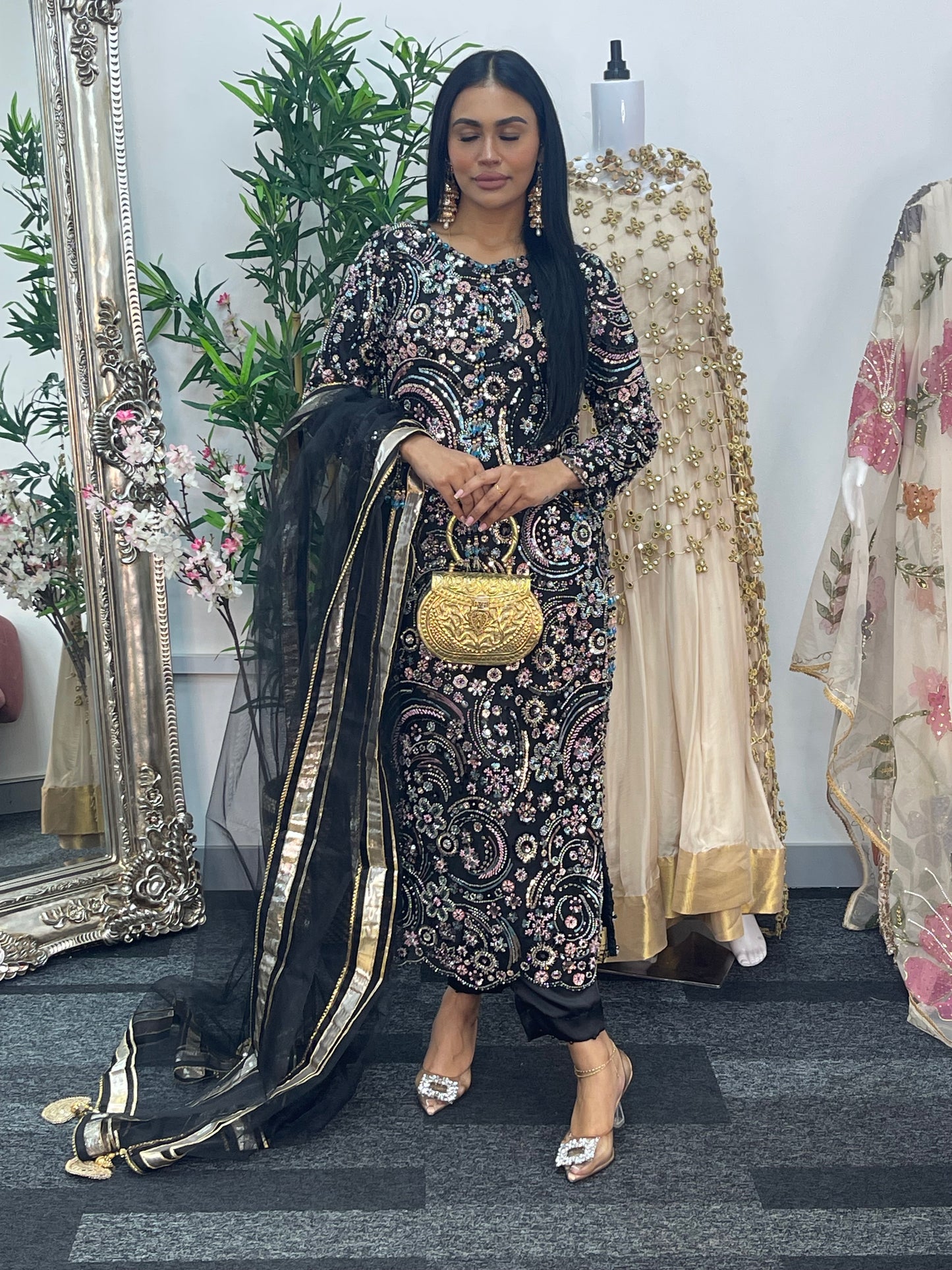 pakistani traditional dress | Cutdana Net - Black