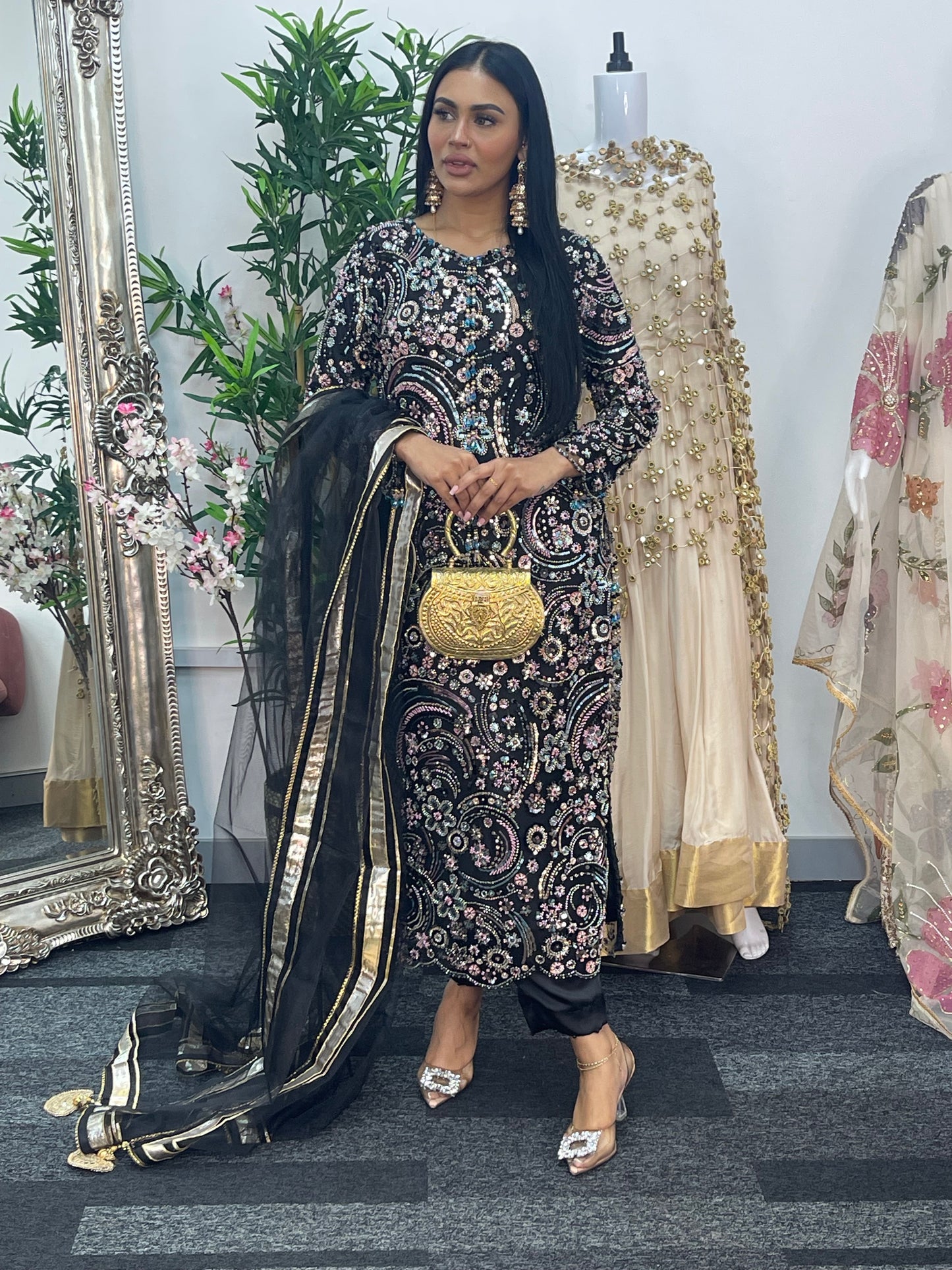 pakistani traditional dress | Cutdana Net - Black
