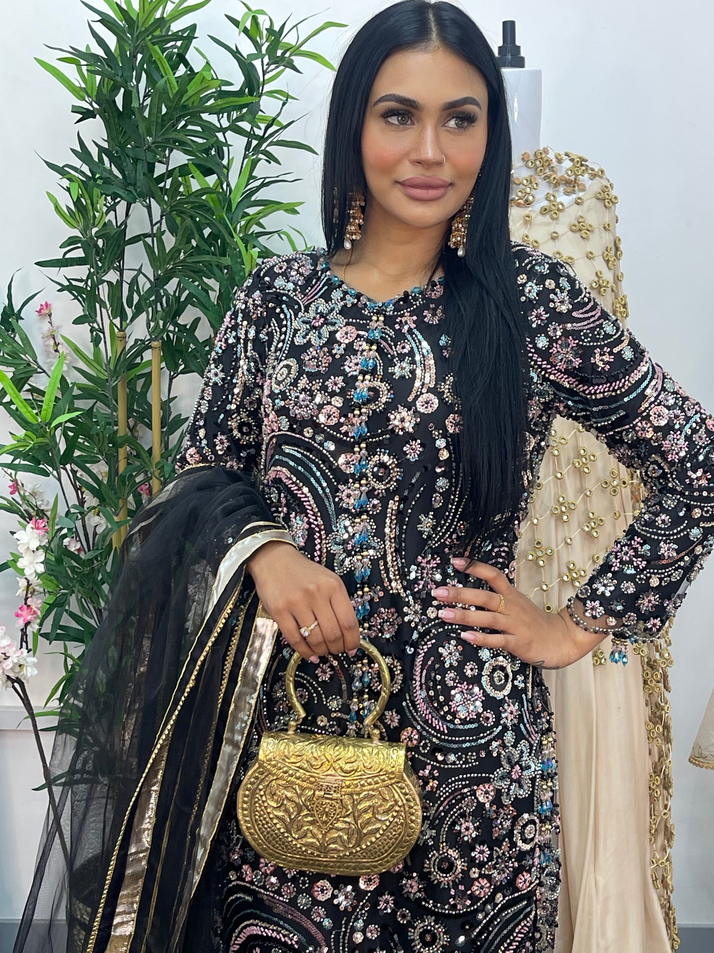 pakistani traditional dress | Cutdana Net - Black