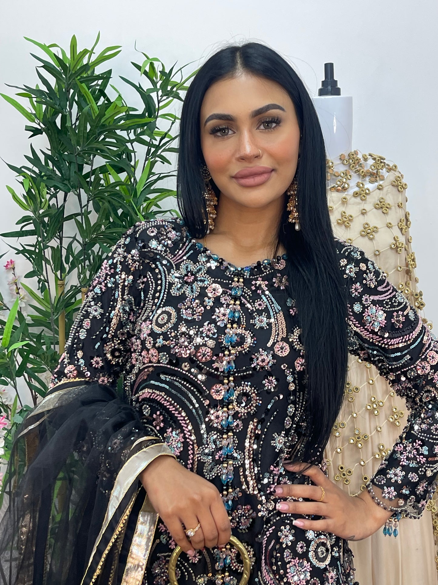 pakistani traditional dress | Cutdana Net - Black