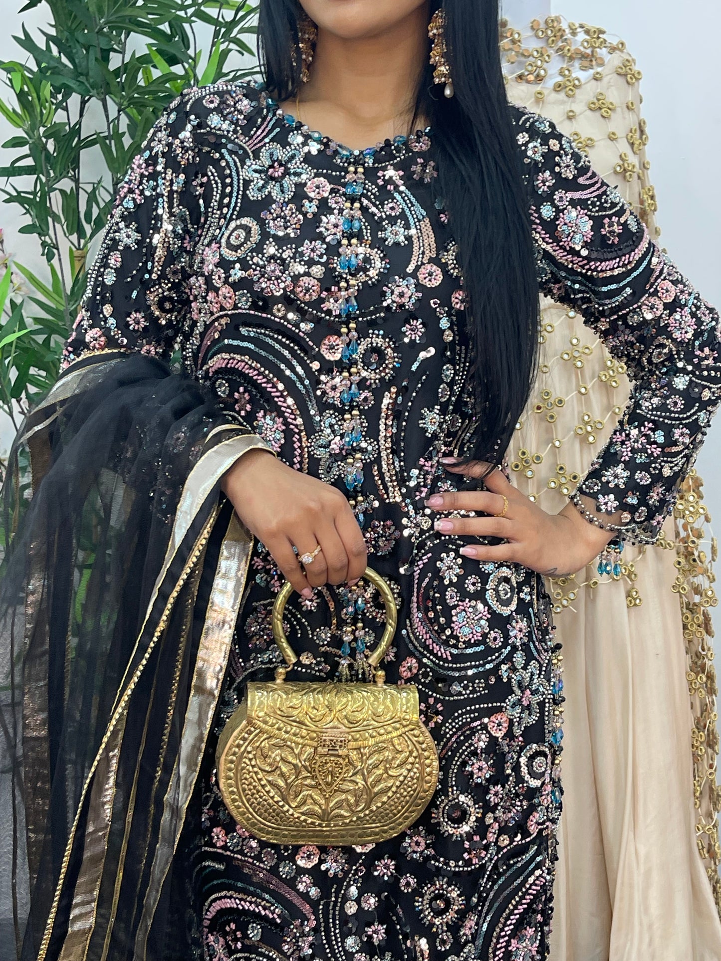 pakistani traditional dress | Cutdana Net - Black
