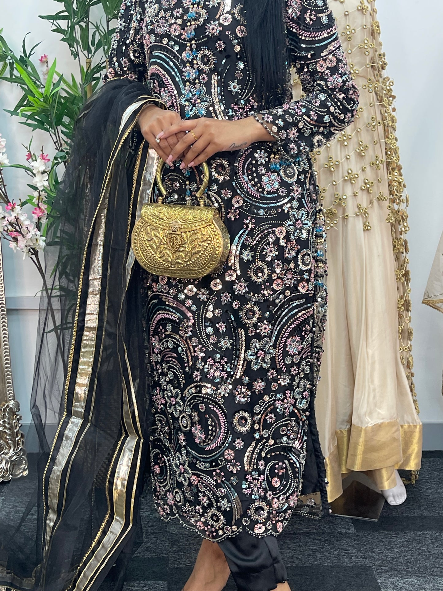 pakistani traditional dress | Cutdana Net - Black