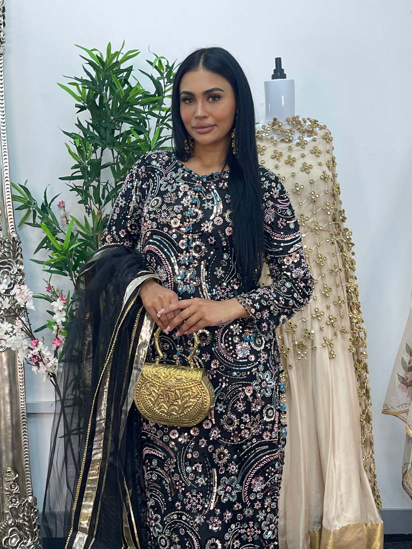 pakistani traditional dress | Cutdana Net - Black