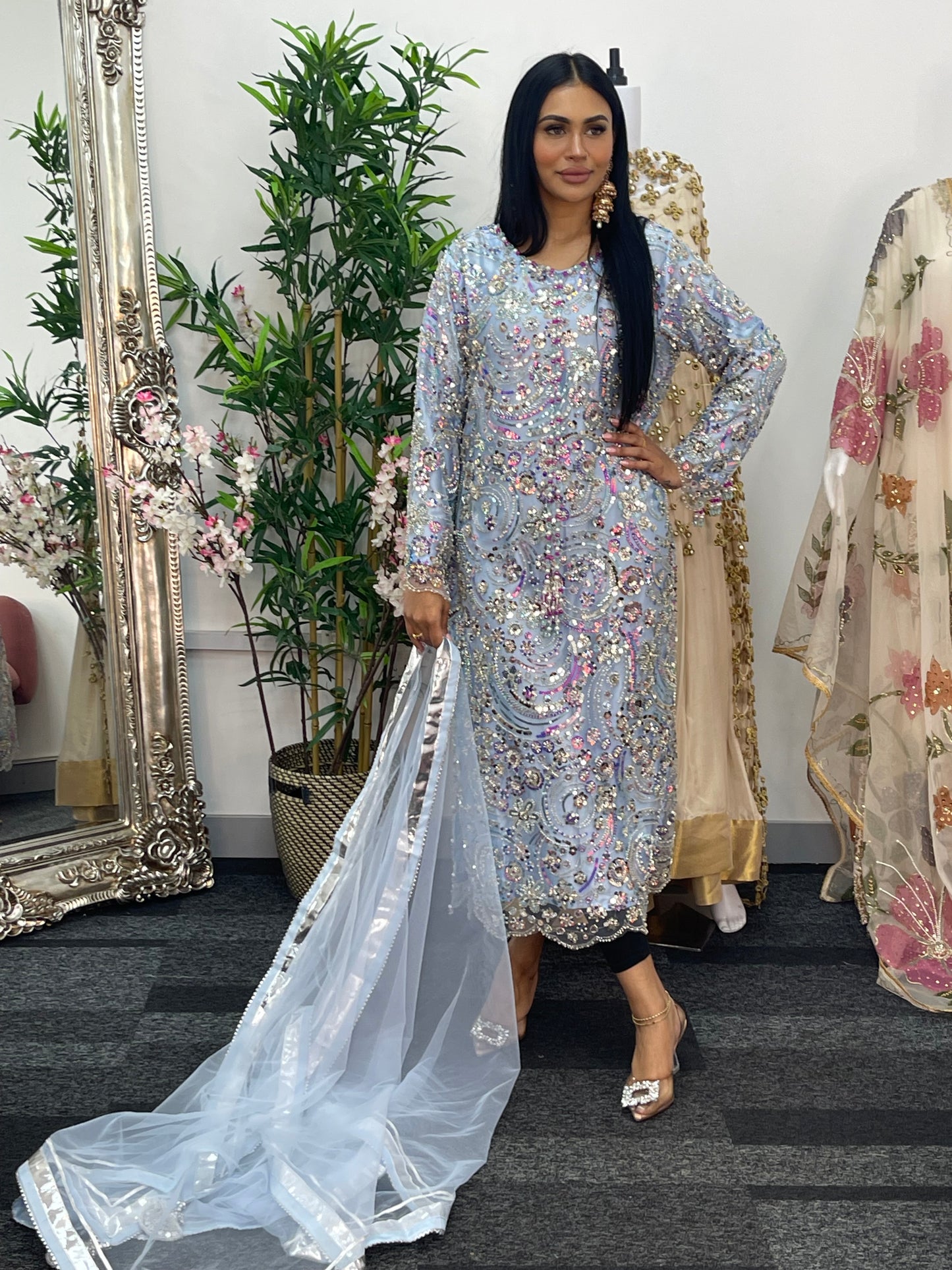 pakistani traditional dress | Cutdana Net - Sky Blue