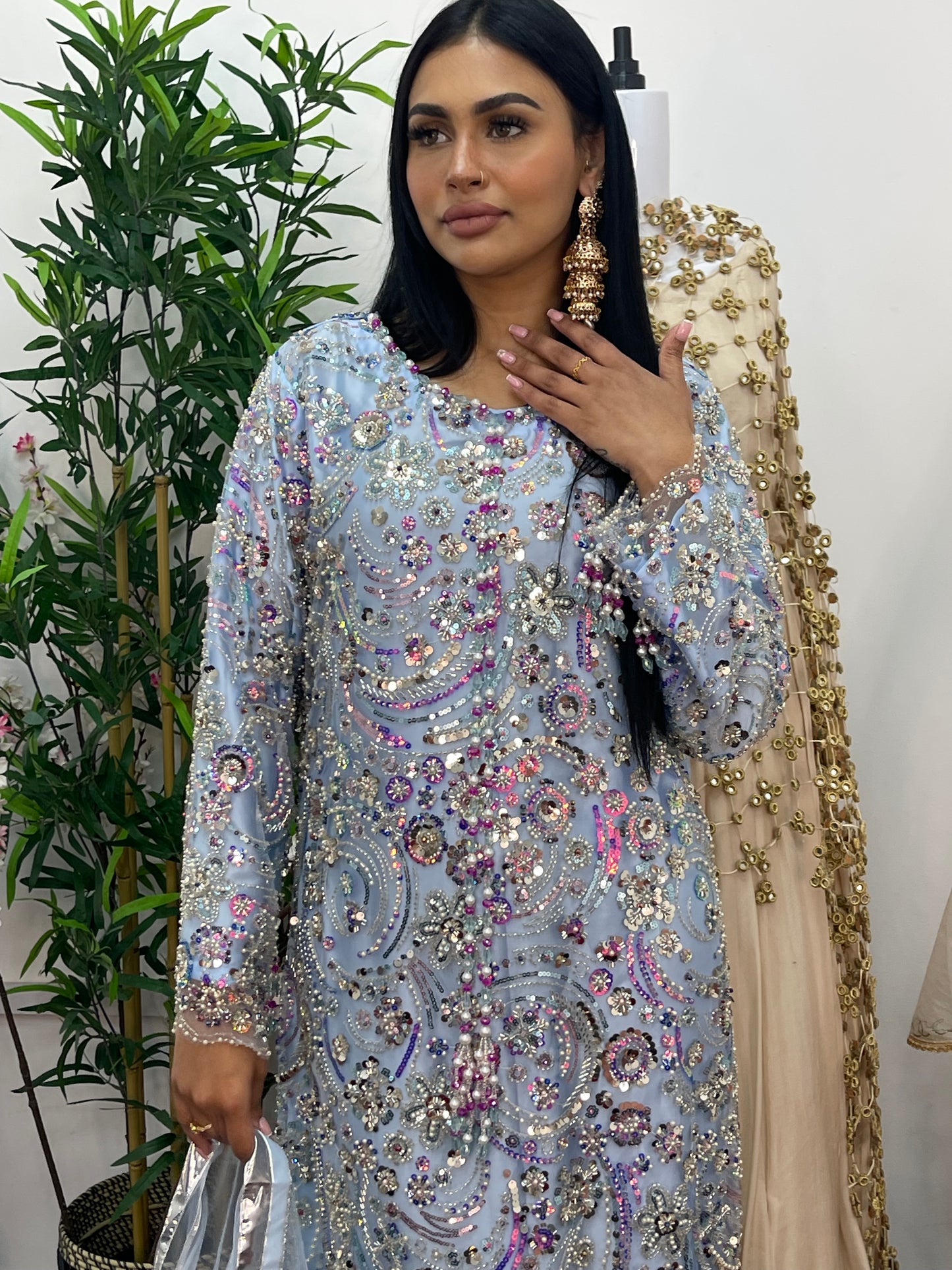pakistani traditional dress | Cutdana Net - Sky Blue