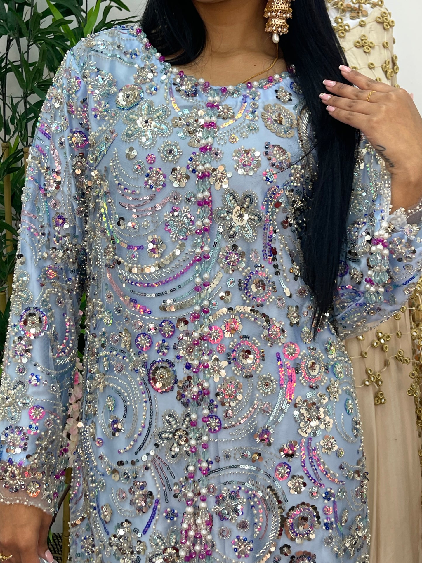 pakistani traditional dress | Cutdana Net - Sky Blue