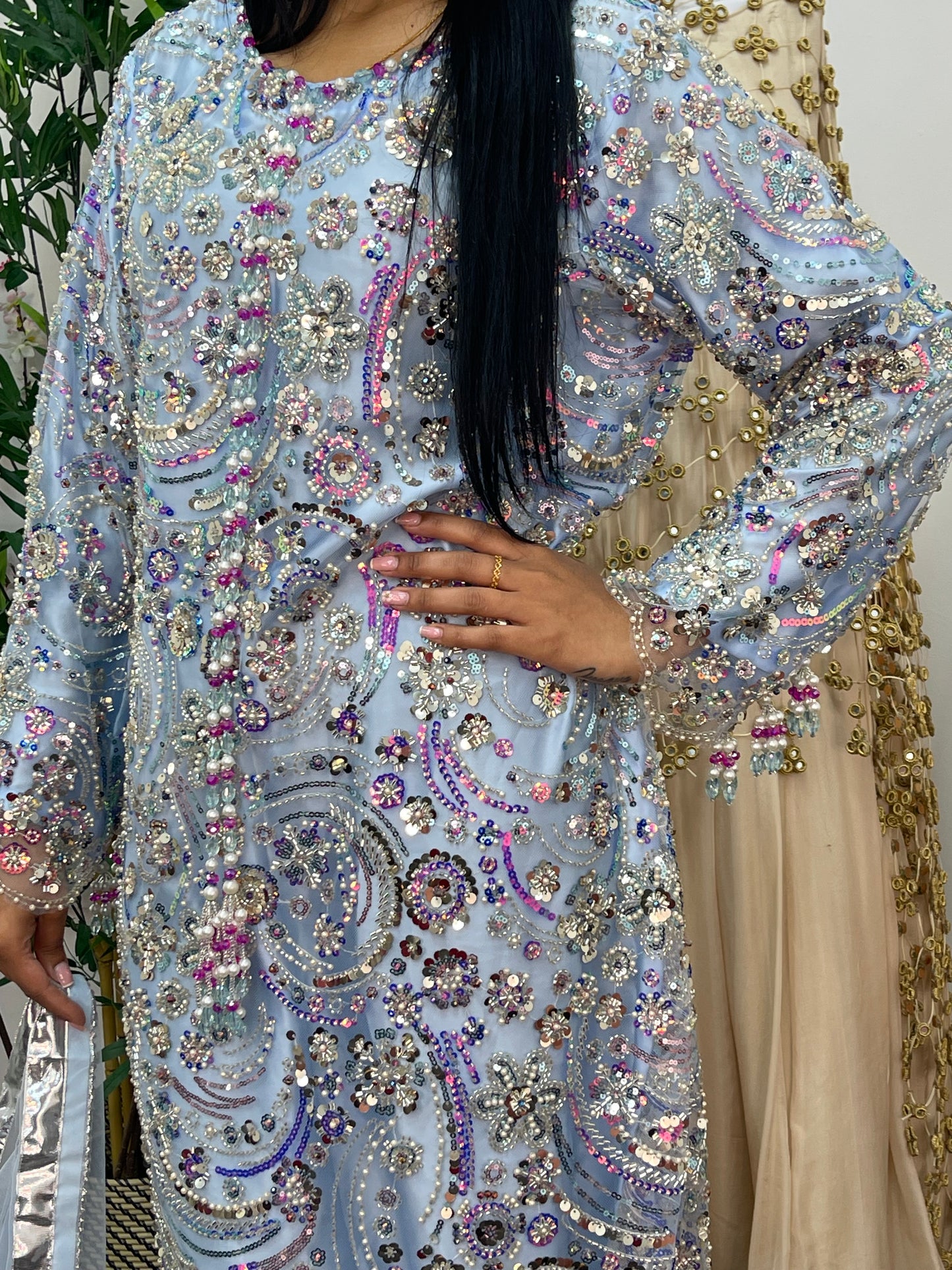 pakistani traditional dress | Cutdana Net - Sky Blue