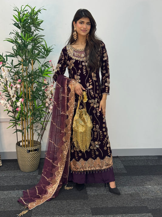 Zeba - Cutdana Velvet- Plum Purple