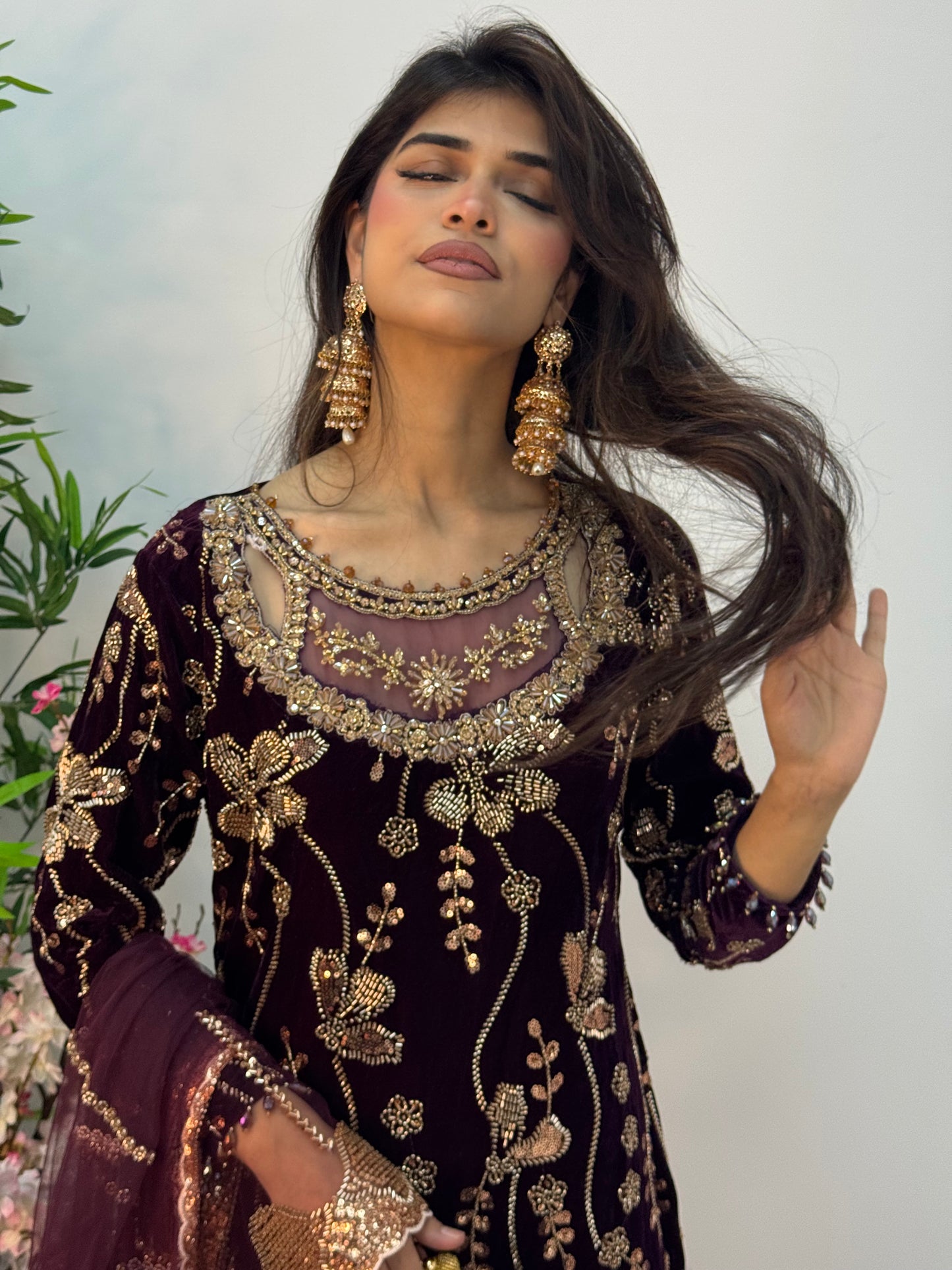 Zeba - Cutdana Velvet- Plum Purple