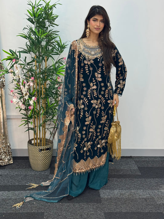 Zeba - Cutdana Velvet- Teal -