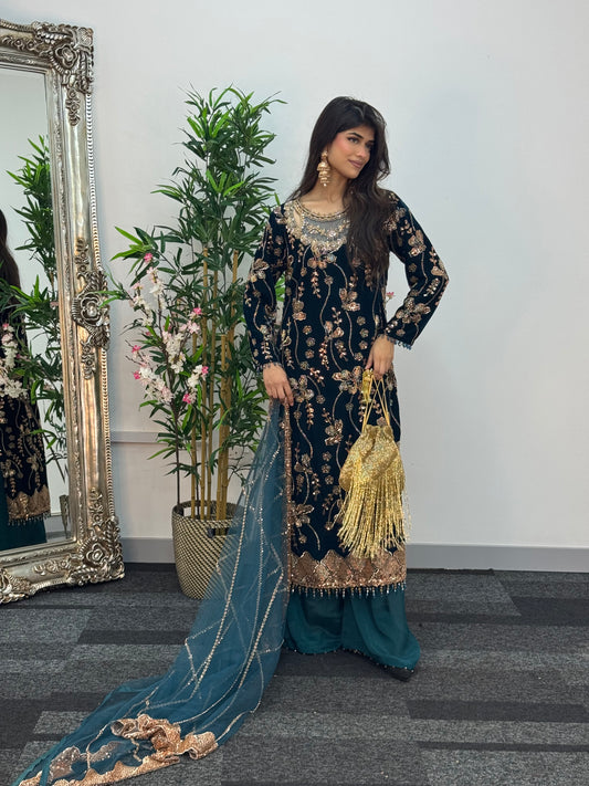 Zeba - Cutdana Velvet- Teal -