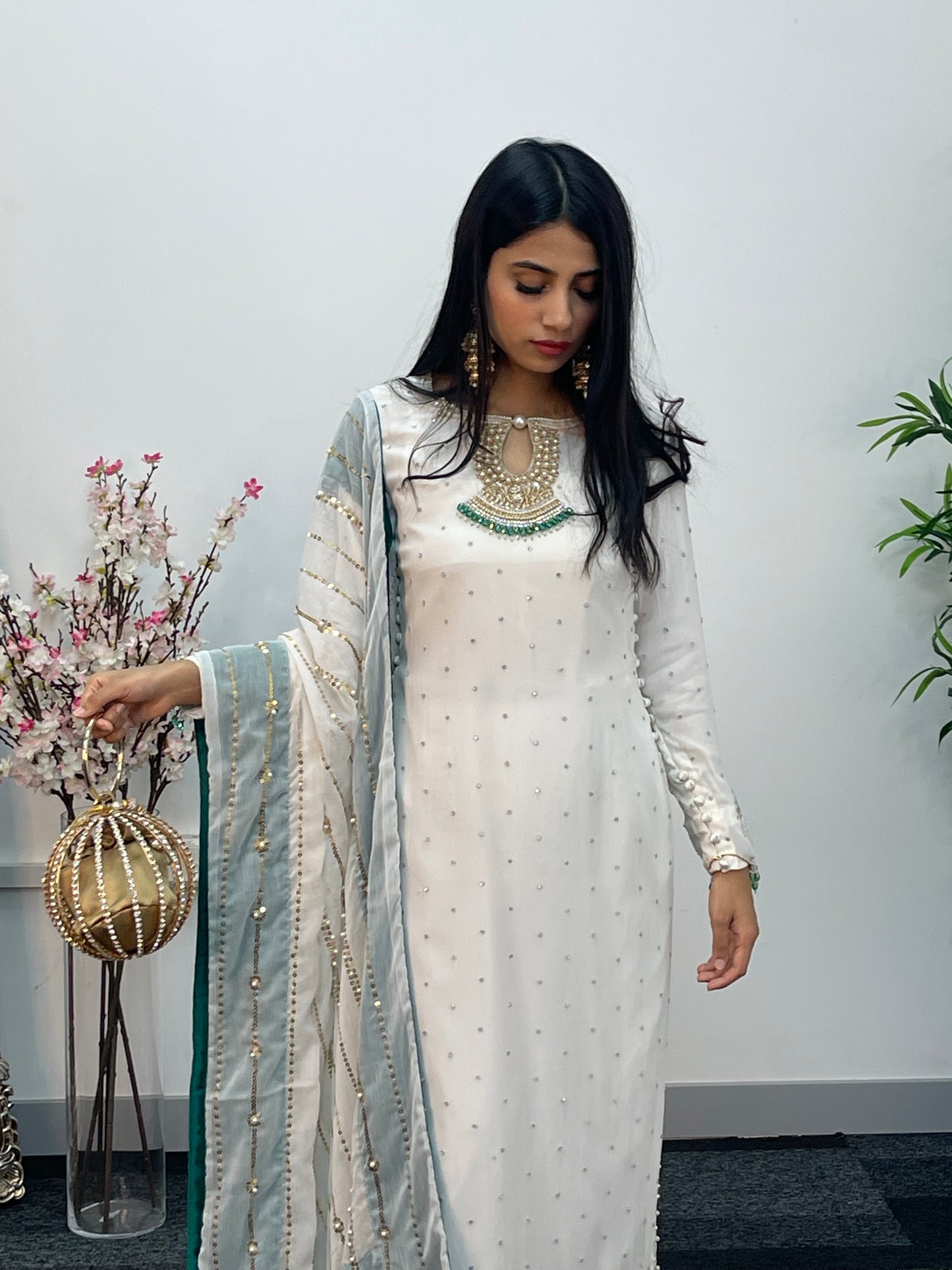 Laila - Chiffon Party Wear - Red - Green - Wedding Dress - T