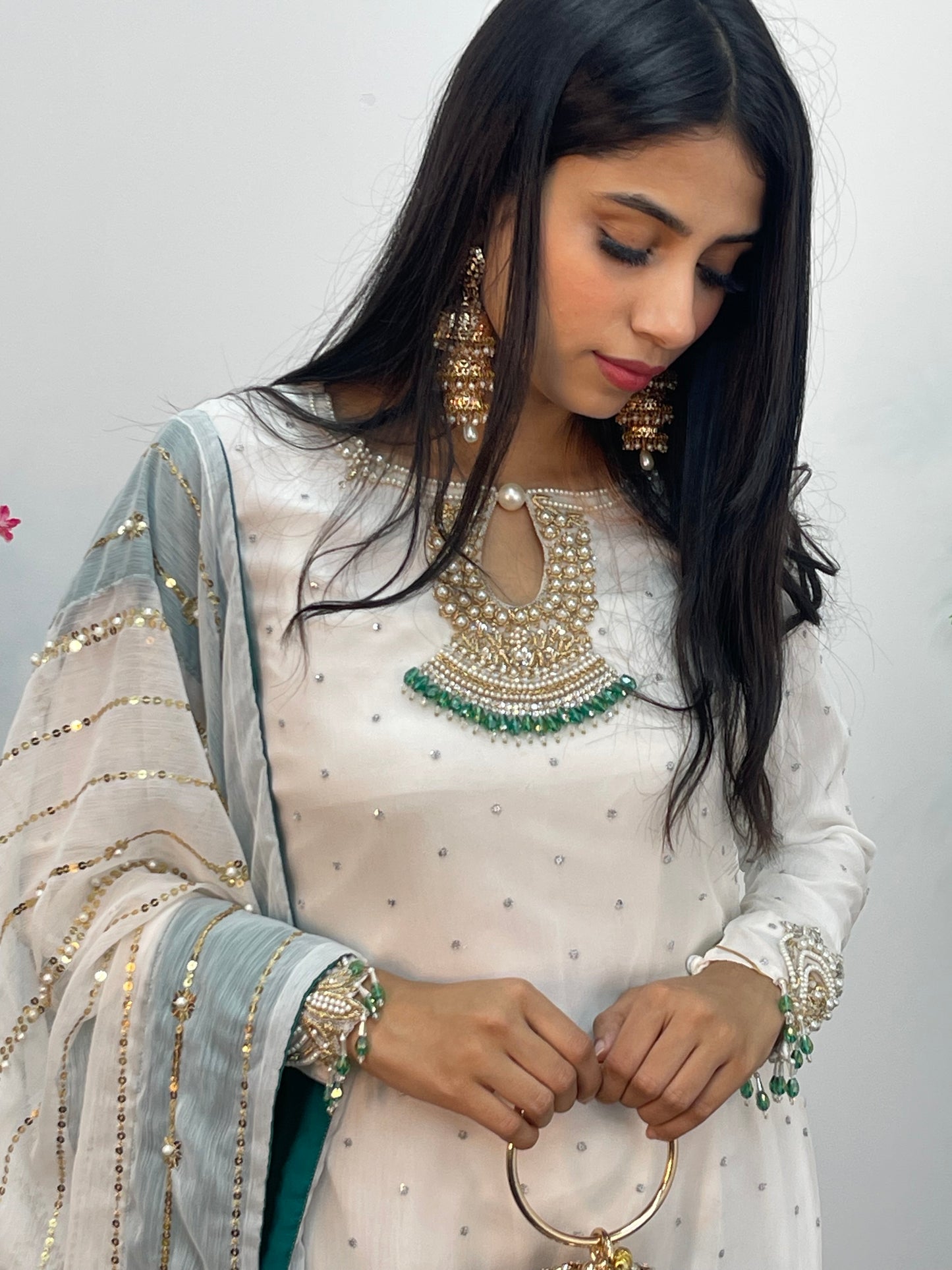 Laila - Chiffon Party Wear - Red - Green - Wedding Dress - T